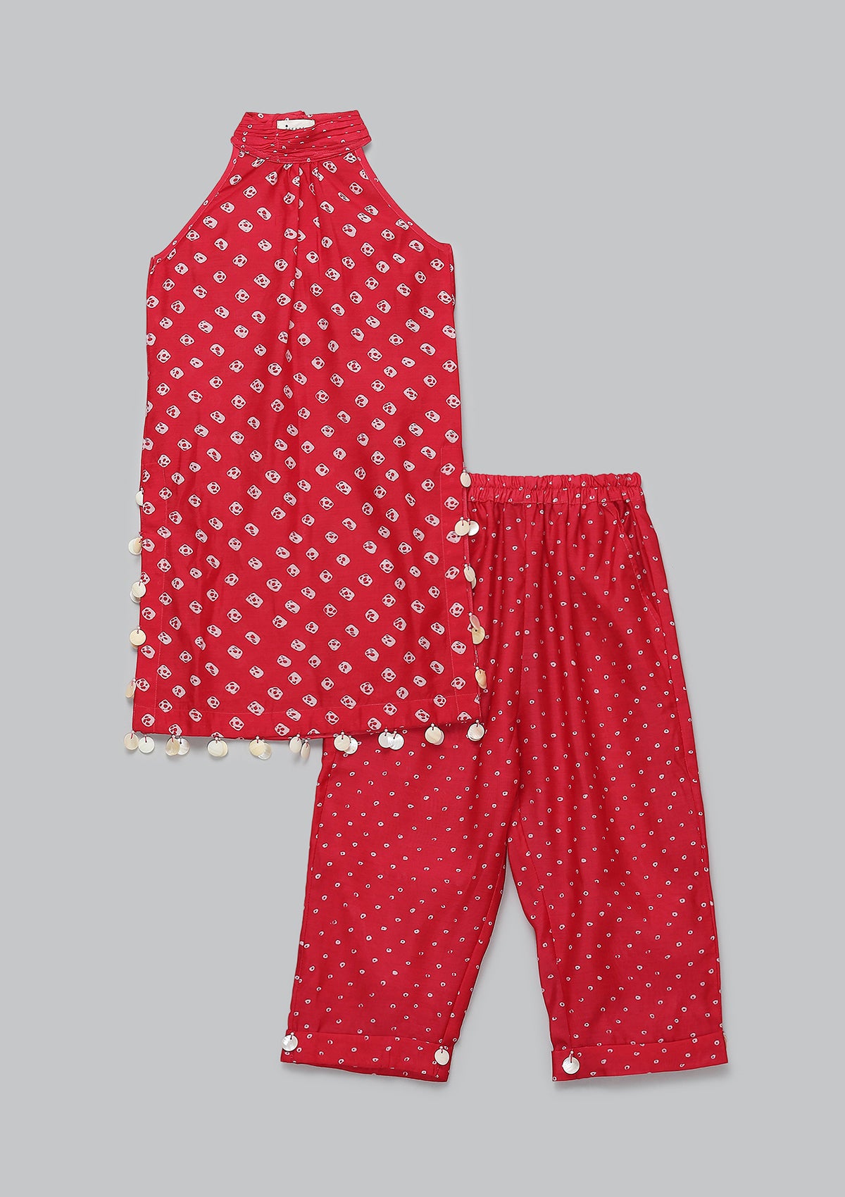 Kids Cherry Bandhani Halter Tunic Set