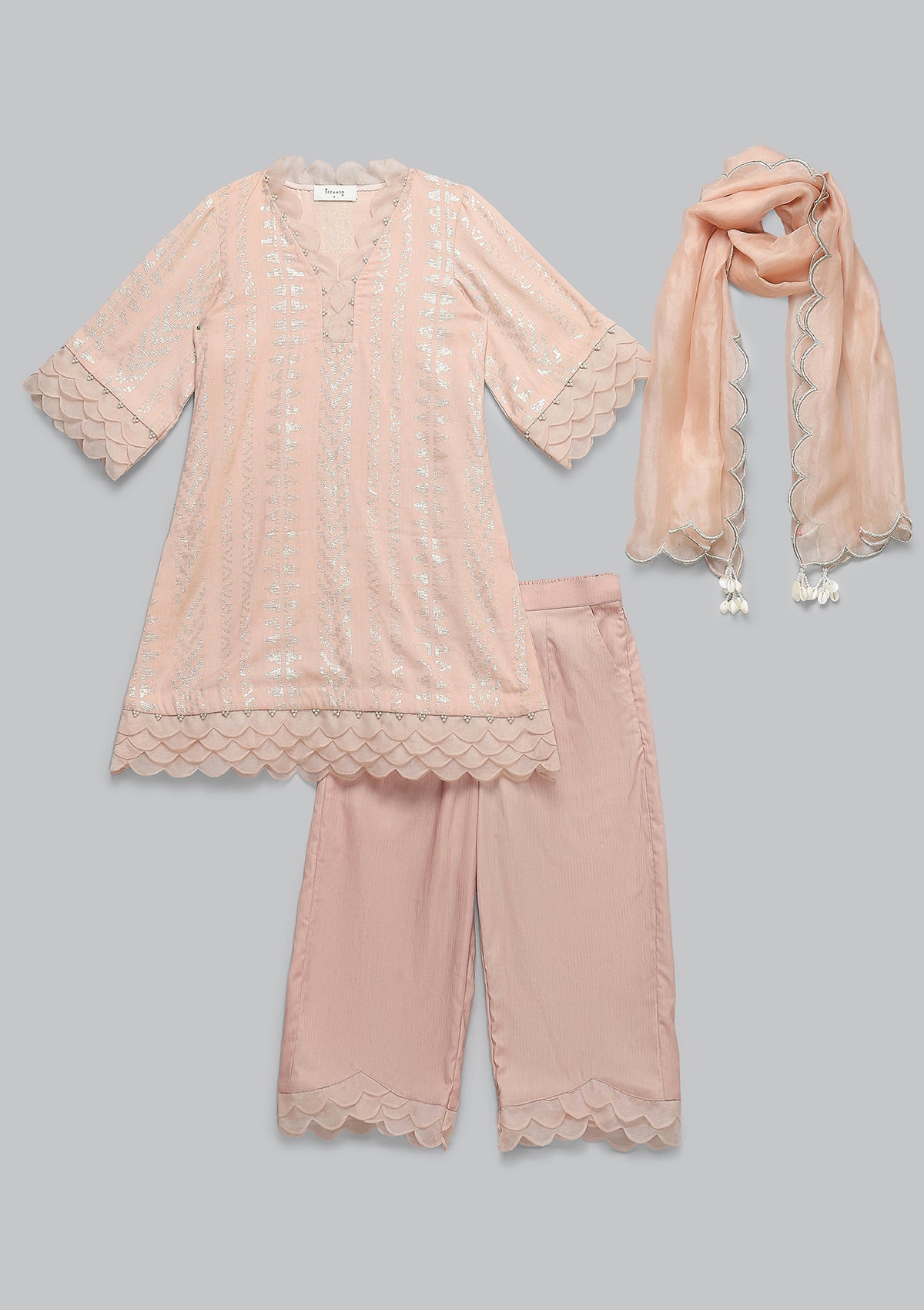Kids Blush Scallop Kurta Set