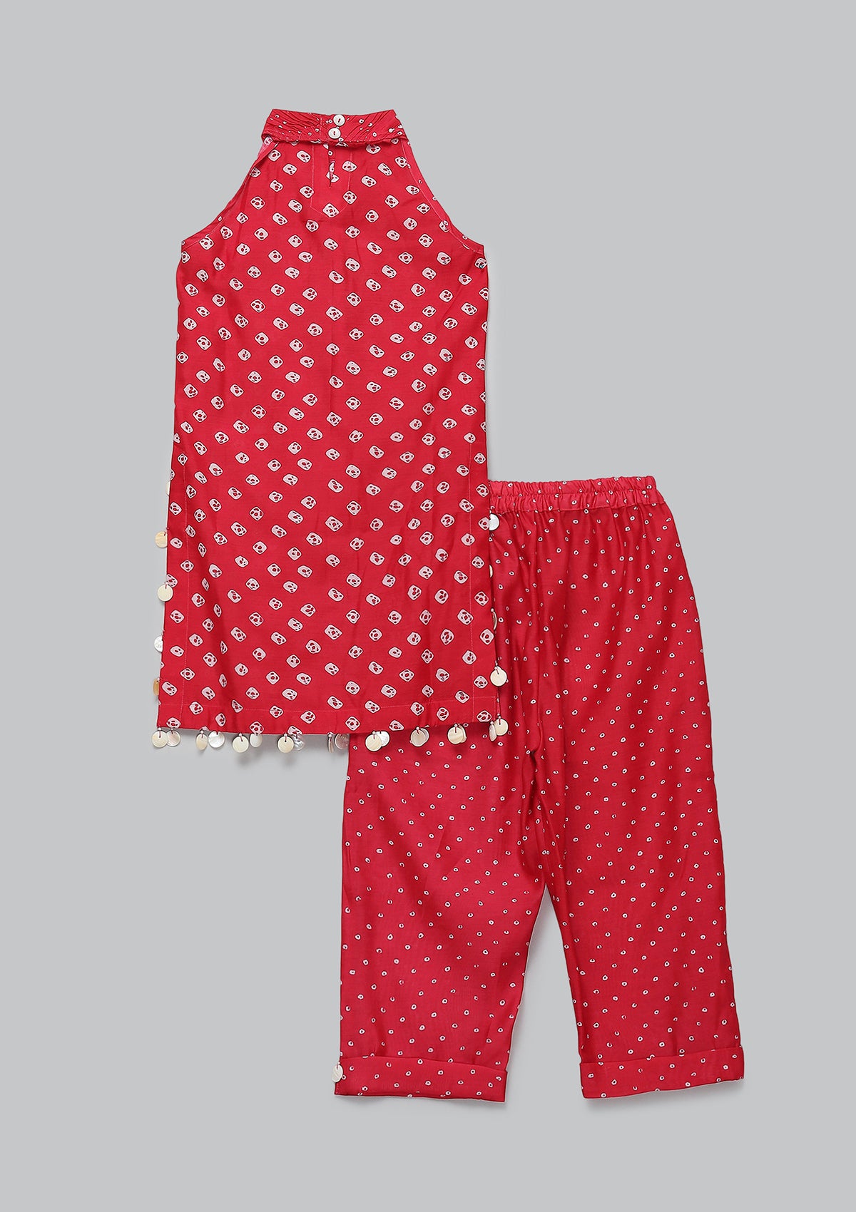 Kids Cherry Bandhani Halter Tunic Set