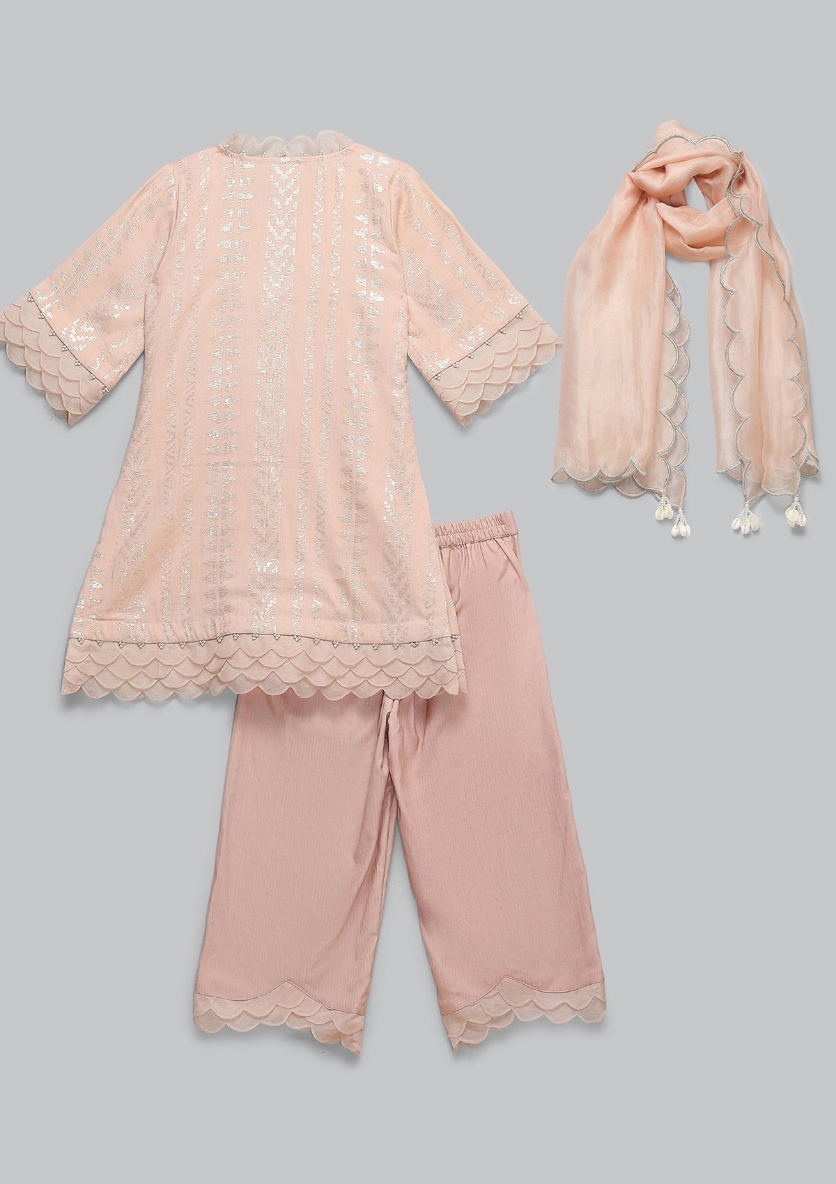 Kids Blush Scallop Kurta Set