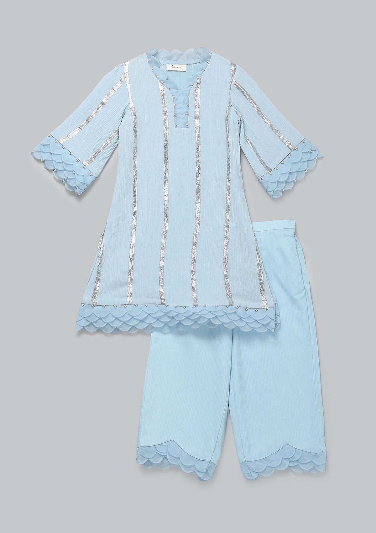 Kids Powder Blue Scallop Kurta Set