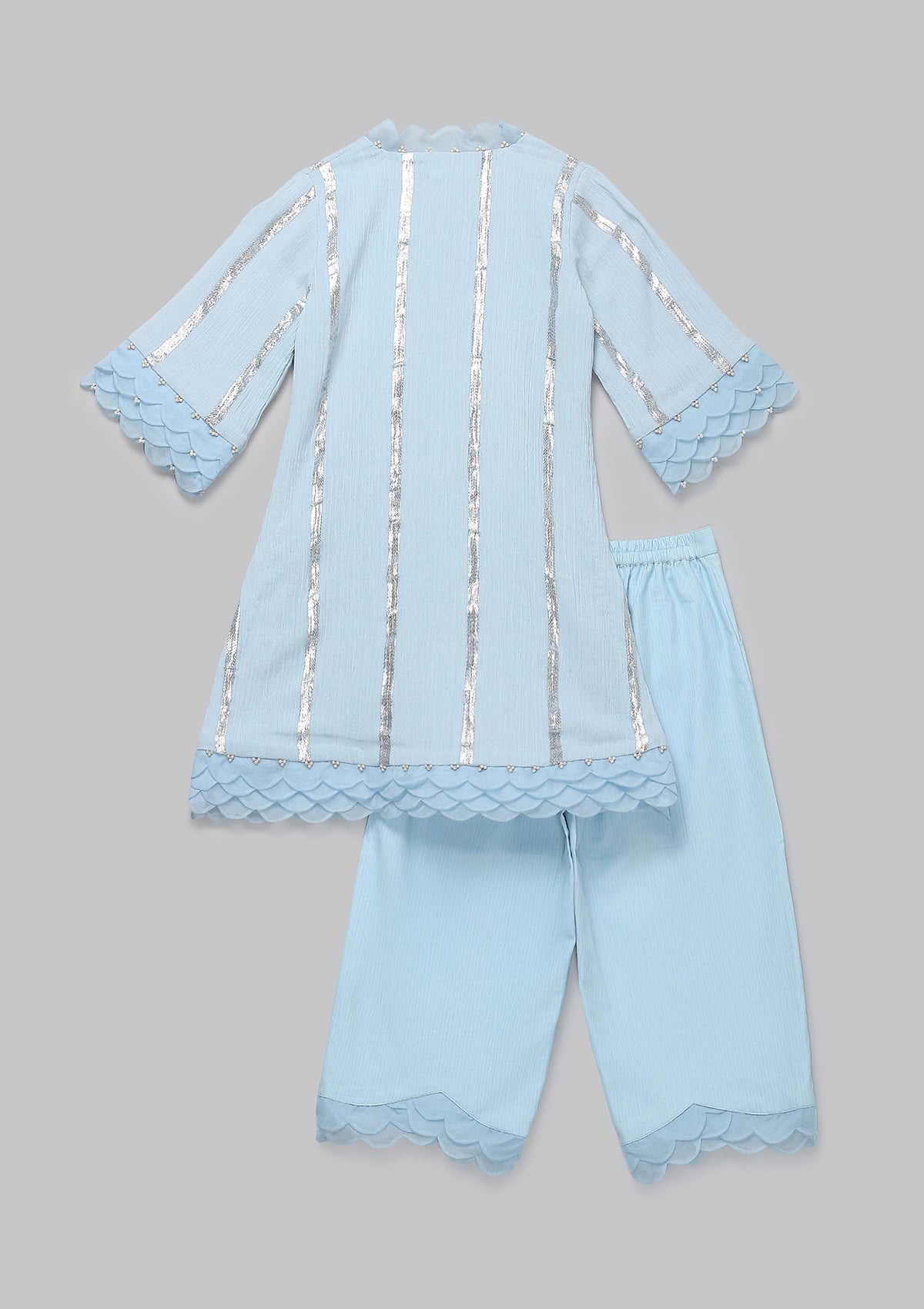 Kids Powder Blue Scallop Kurta Set