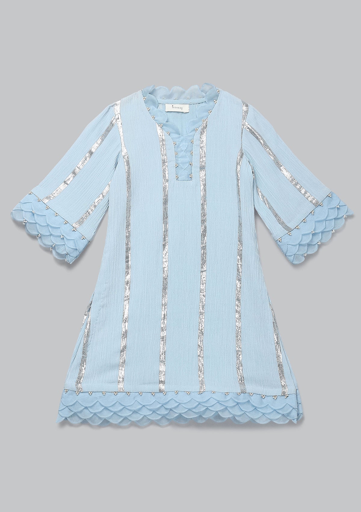 Kids Powder Blue Scallop Kurta Set