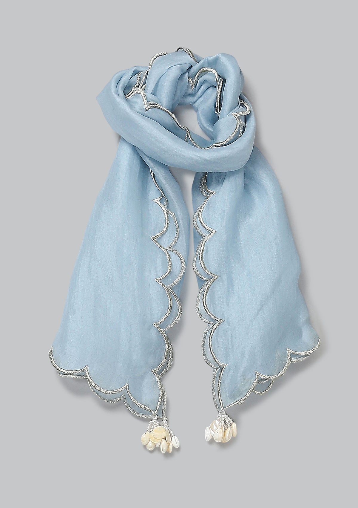 Kids Powder Blue Scallop Kurta Set
