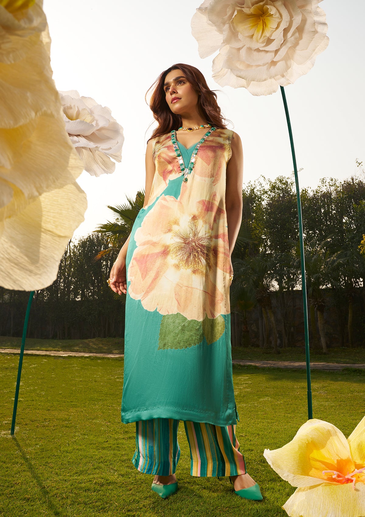 Saira Teal Embellished Kurta Set