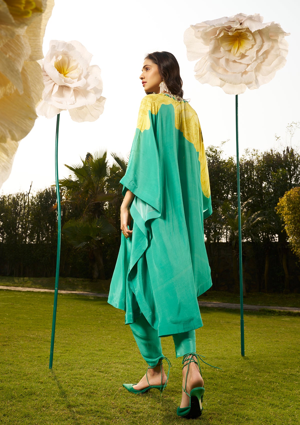 Saira Teal Kaftan and Pants Set