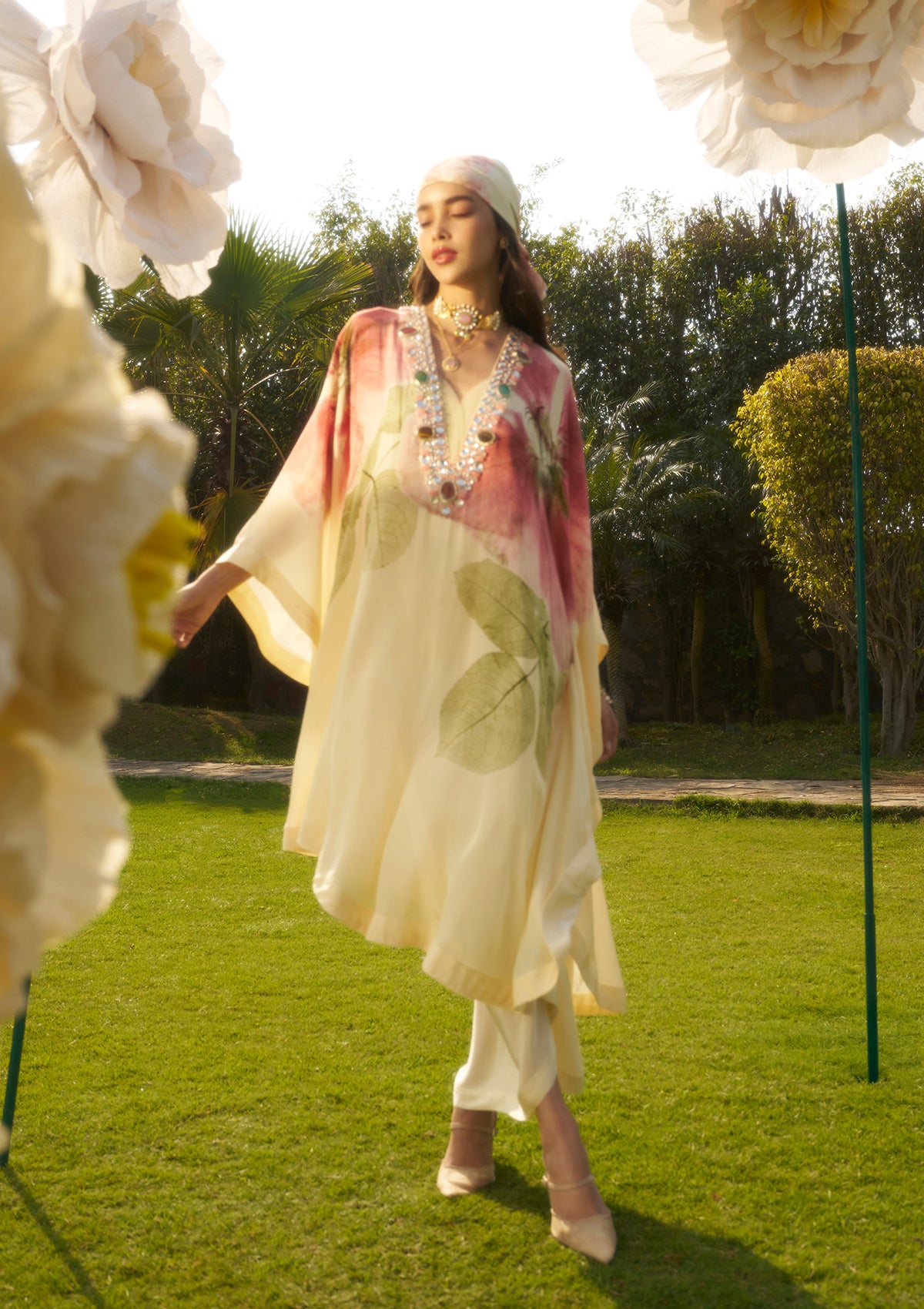 Saira Ivory Kaftan and Skirt Set