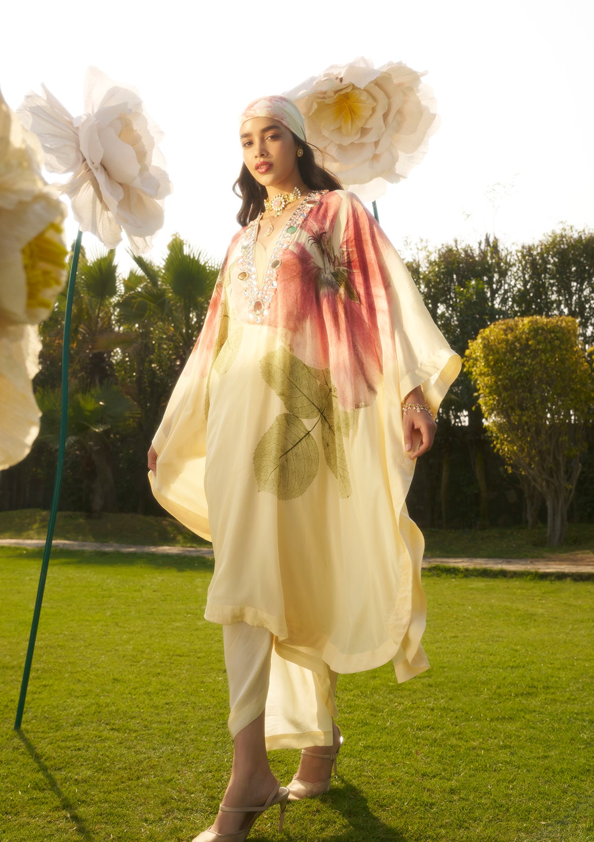 Saira Ivory Kaftan and Skirt Set