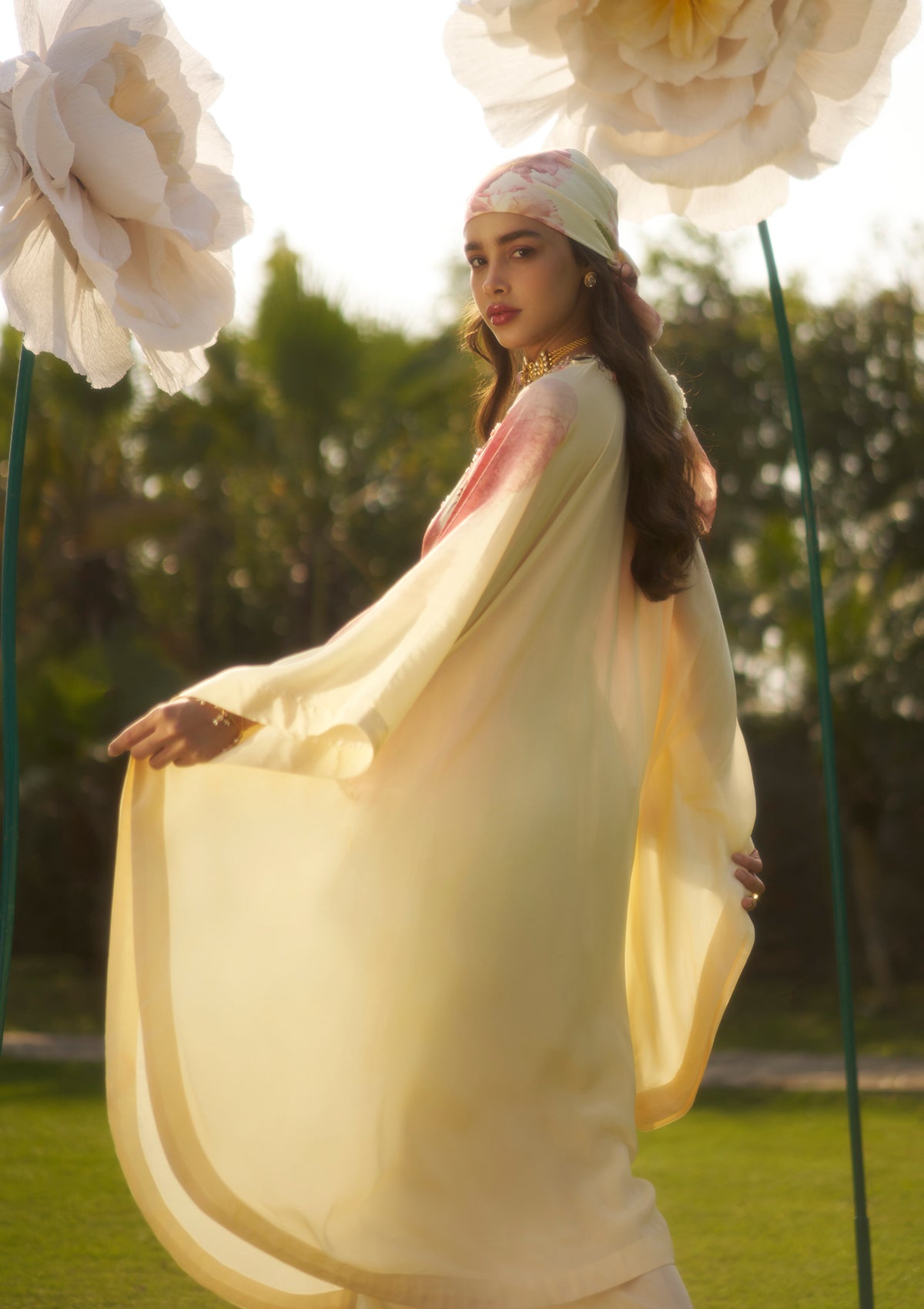 Saira Ivory Kaftan and Skirt Set