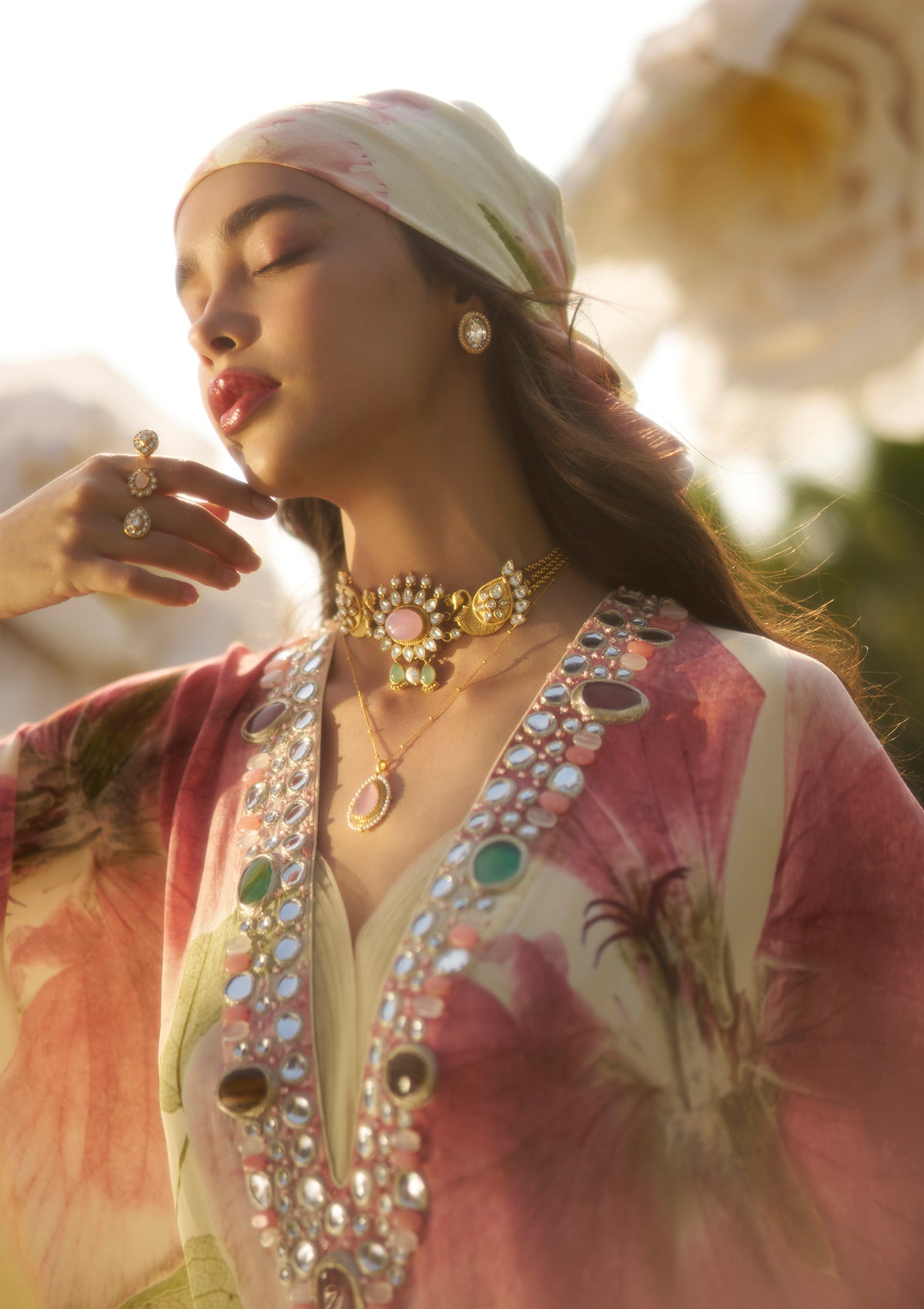 Saira Ivory Kaftan and Skirt Set
