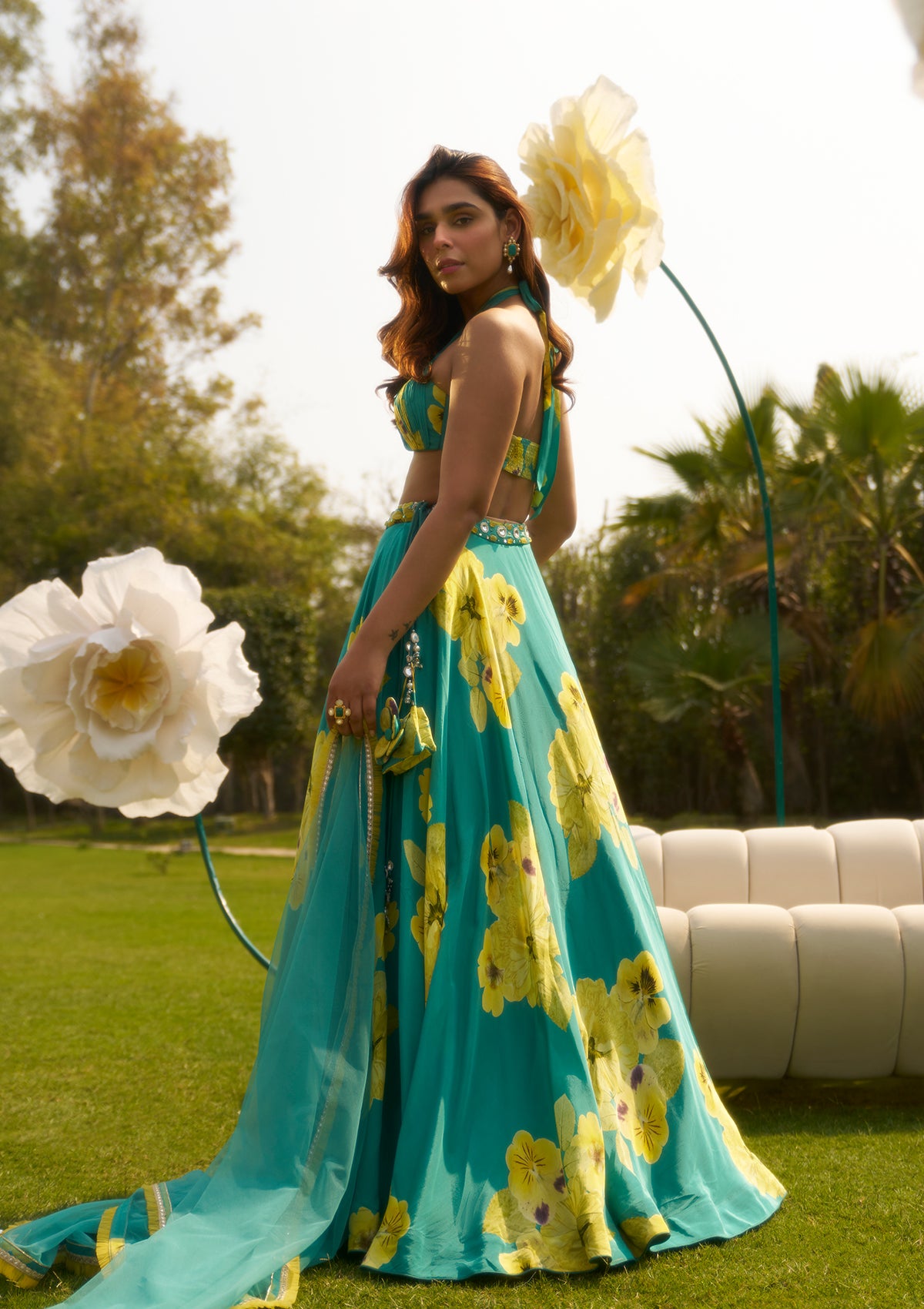 Mira Teal Halter Lehenga Set