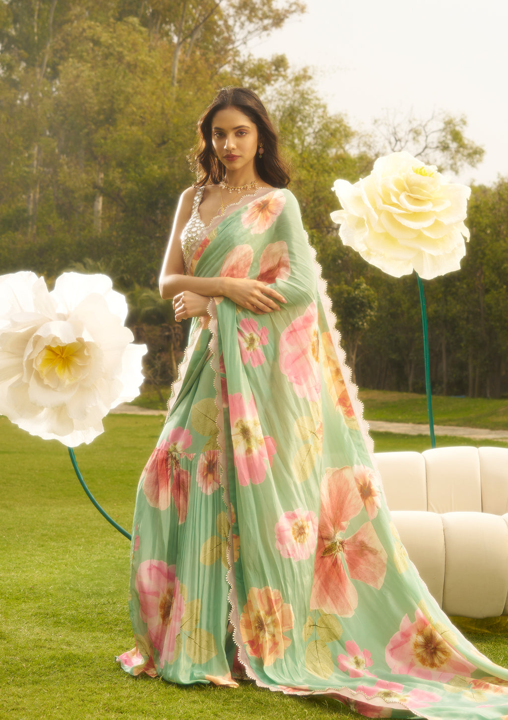 Mint silene sari set