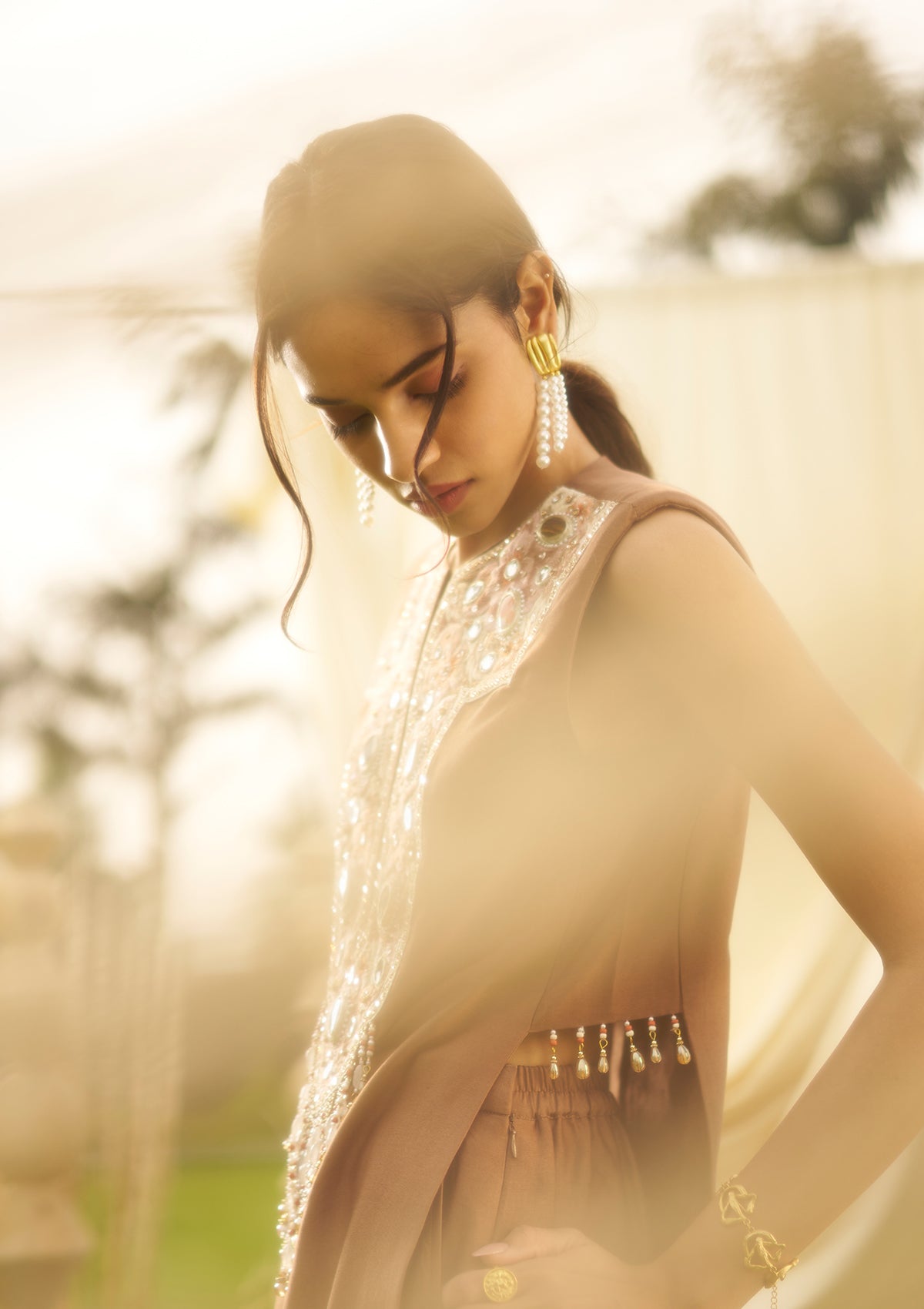 Mocha Embroidered Kurta Set