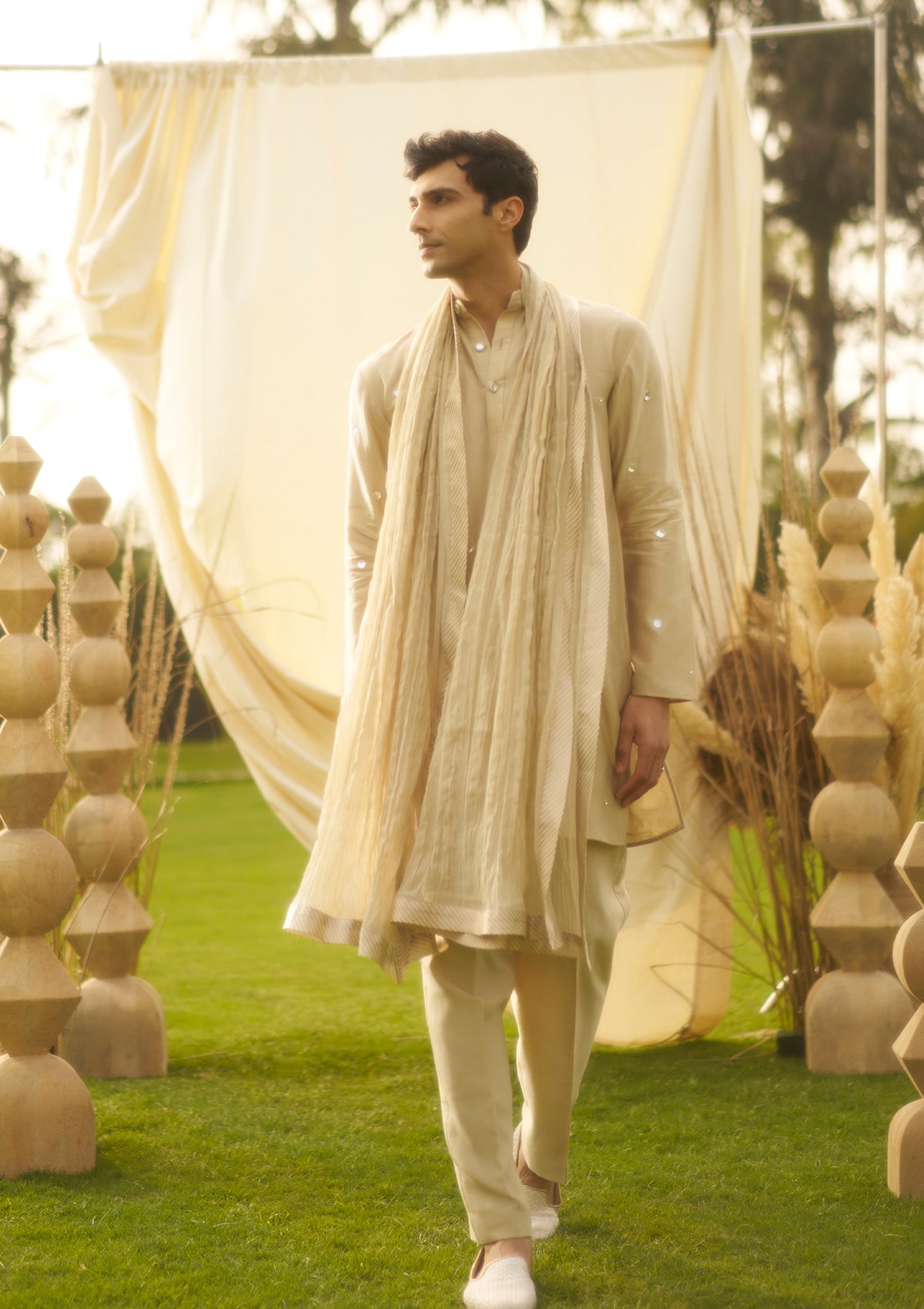 Cream Polki Kurta Set