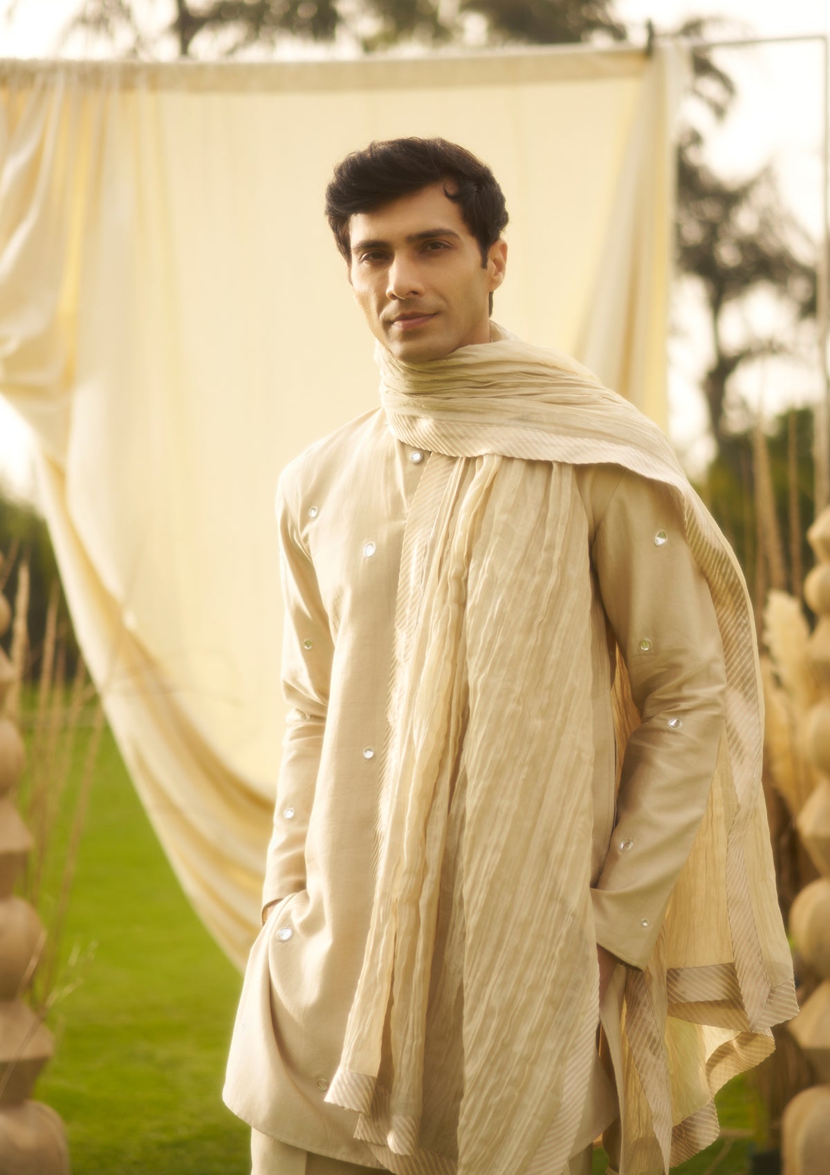 Cream Polki Kurta Set