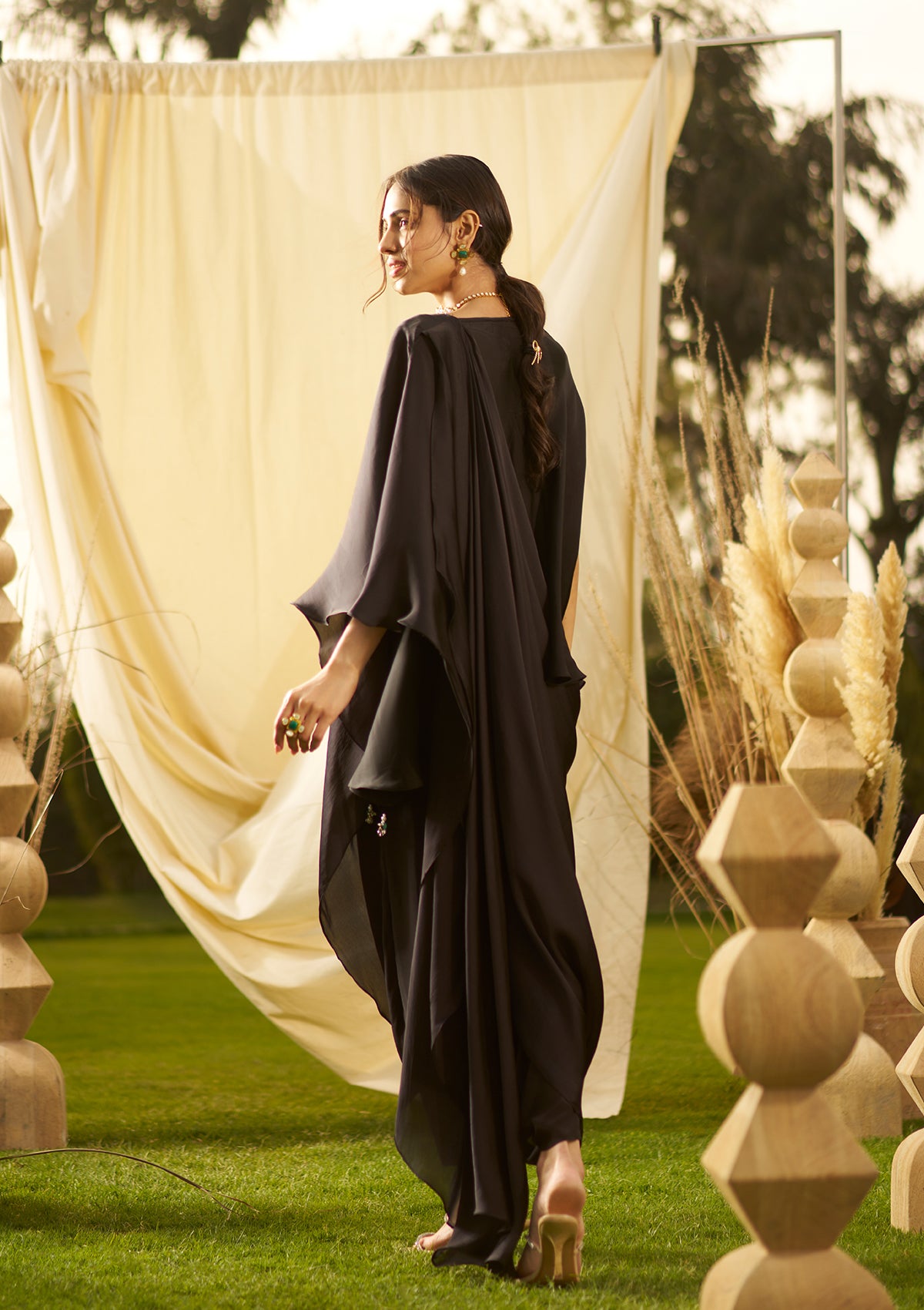 Midnight Black Draped Saree Set