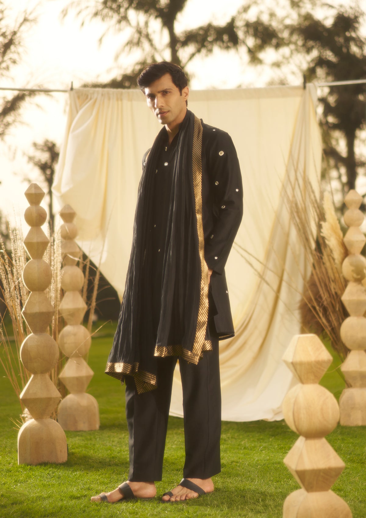 Black Polki Kurta Set