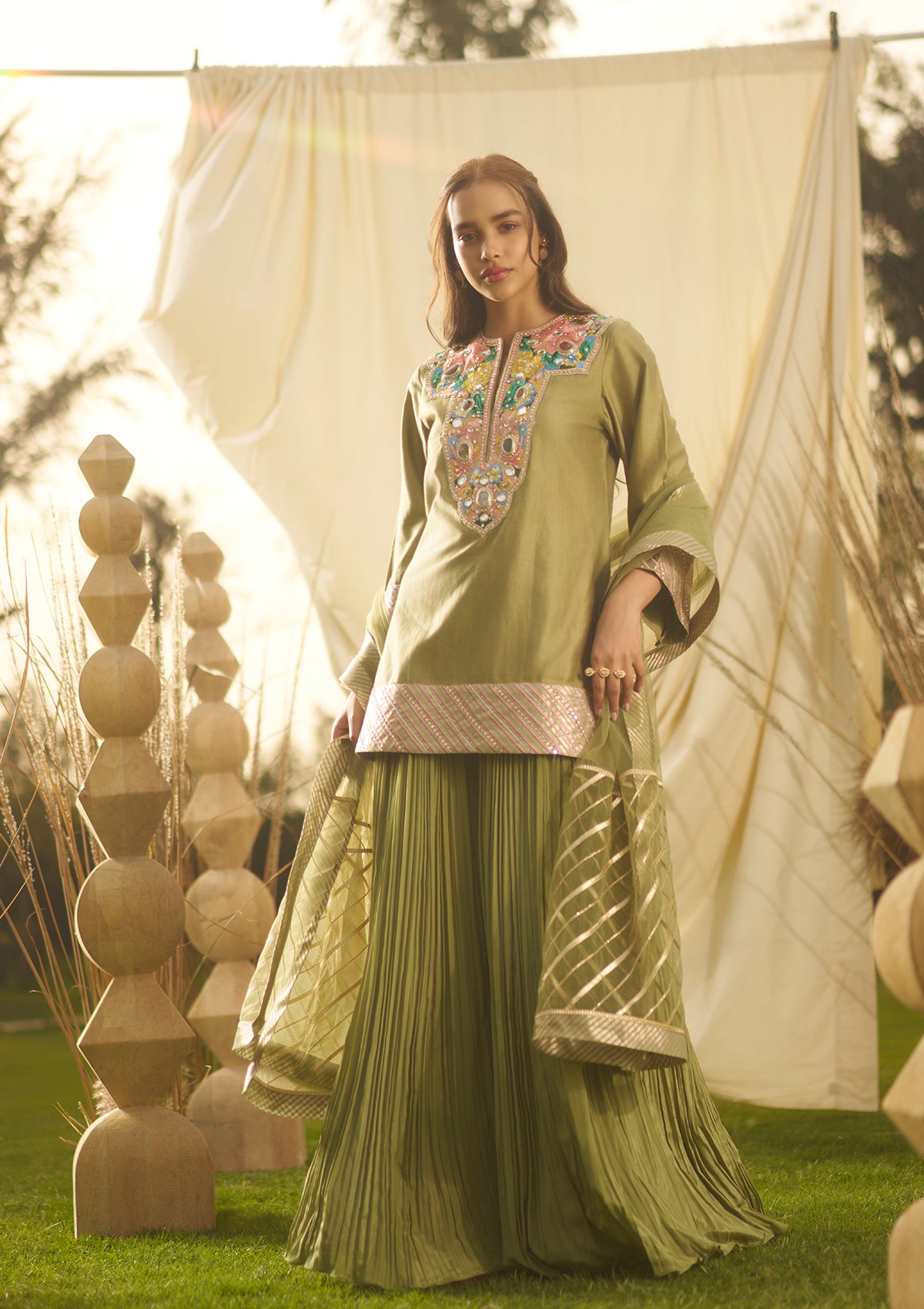 Sage Embellished Sharara Set