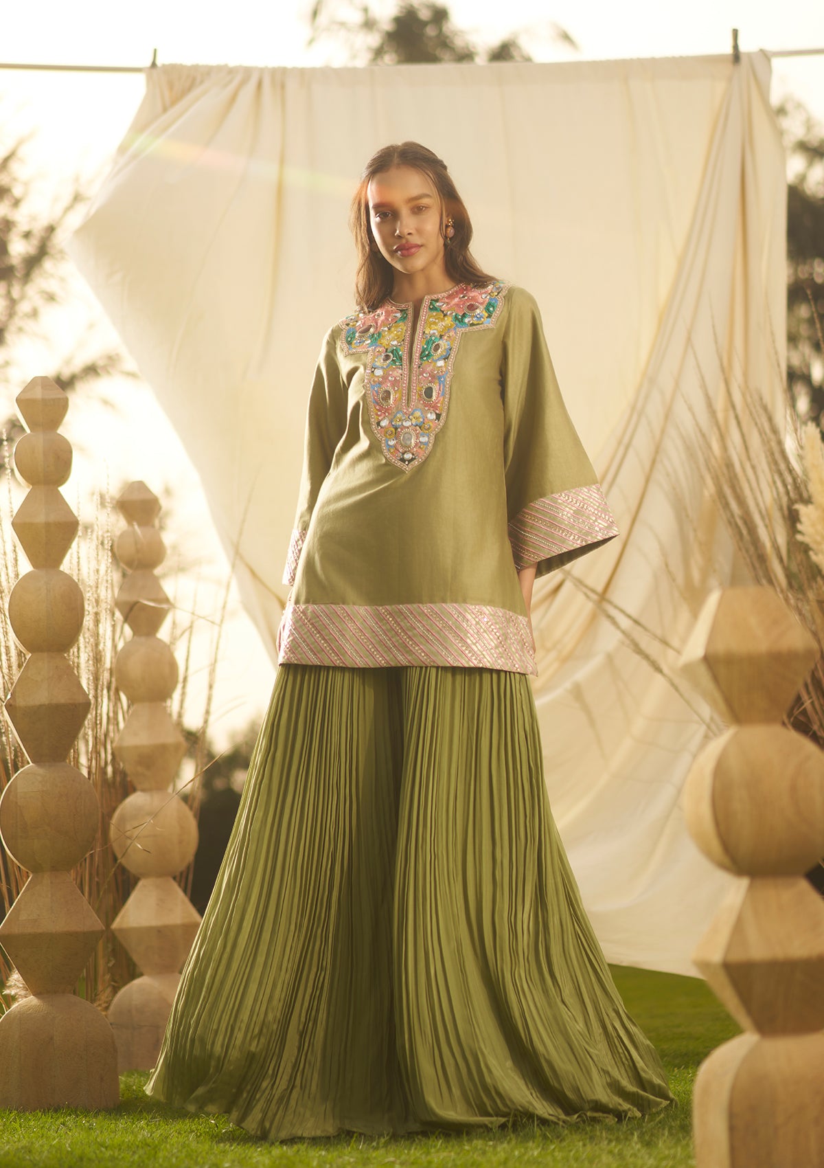 Sage Embellished Sharara Set