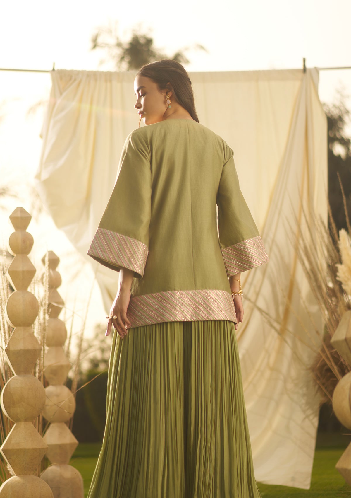 Sage Embellished Sharara Set
