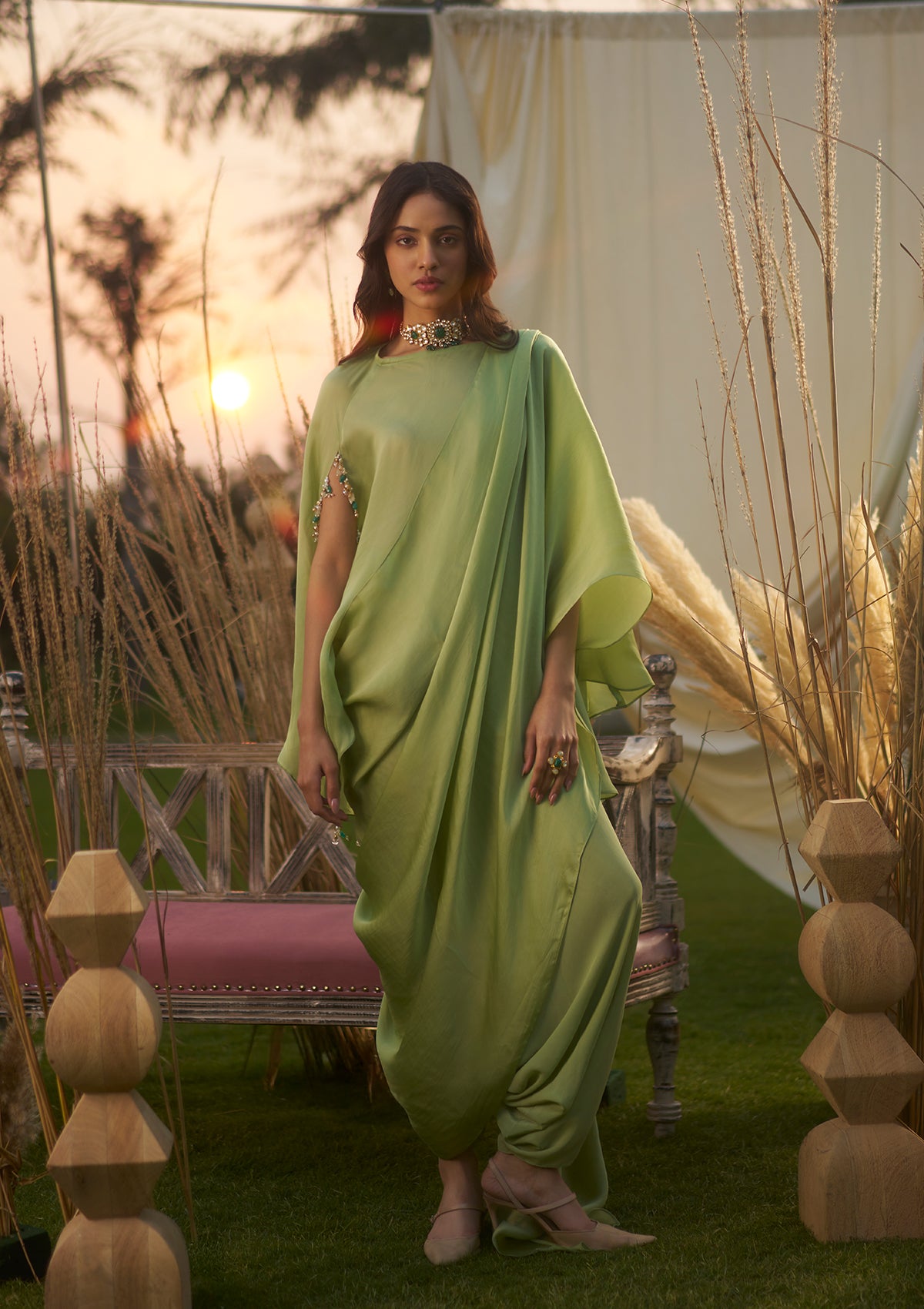Sage Draped Saree set