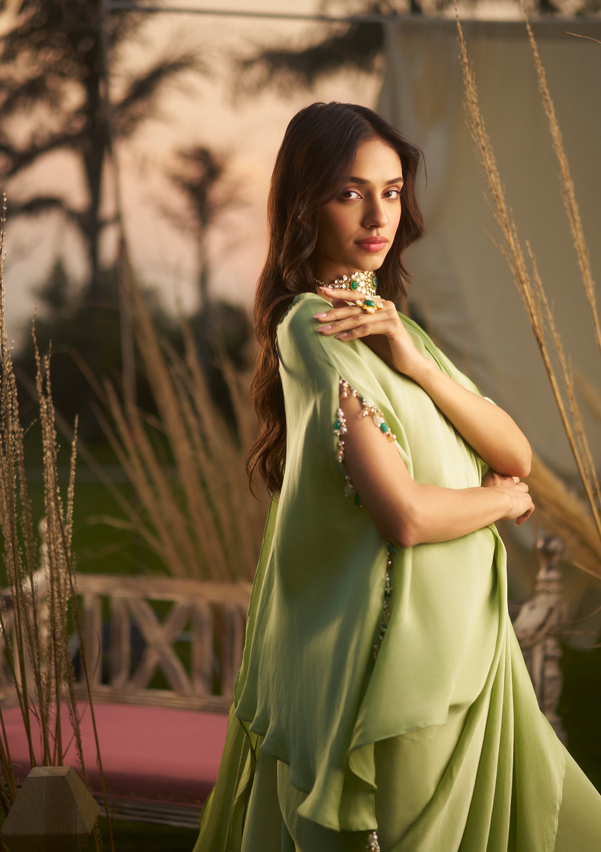 Sage Draped Saree set