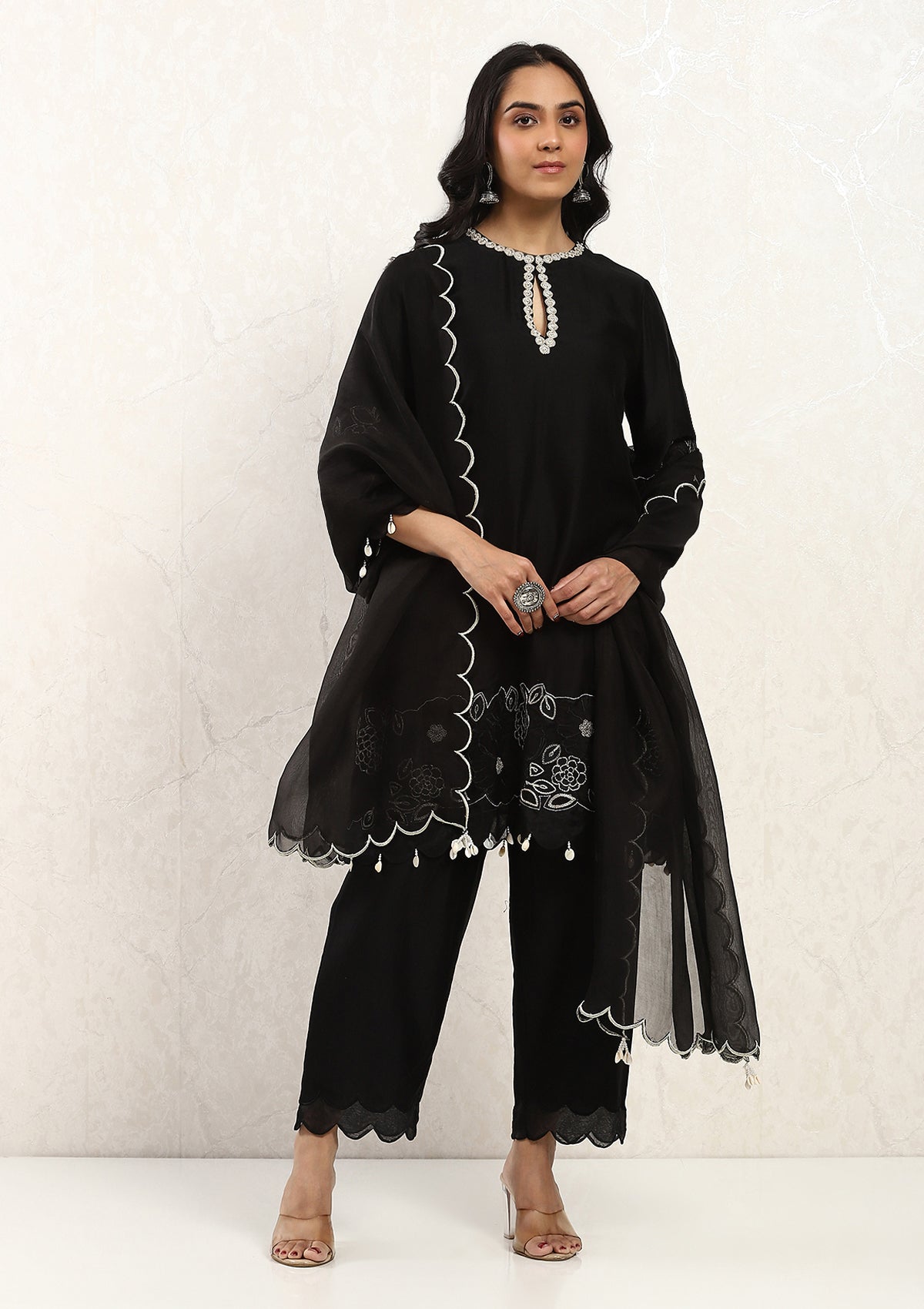 Black Applique Kurta Set