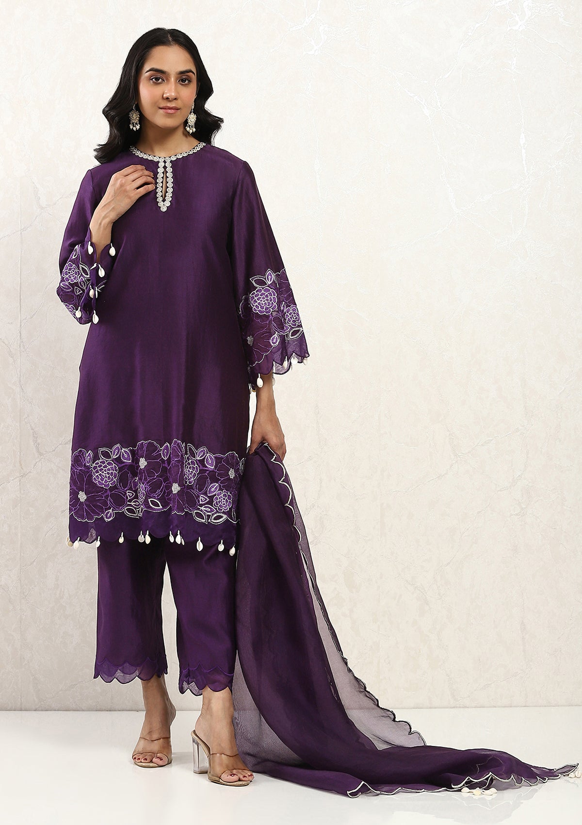 Plum Applique Kurta Set