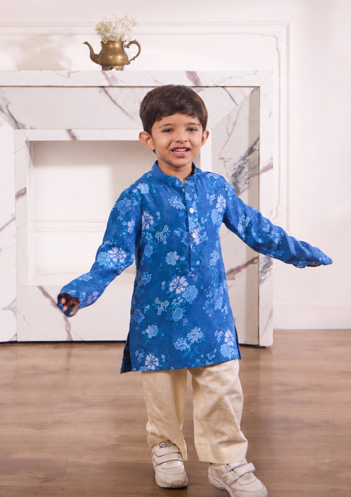Kids Blue Floral Kurta Set