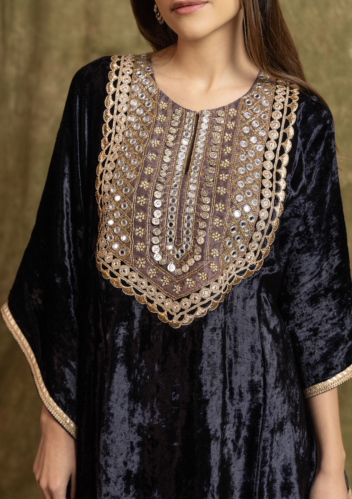 Indigo Velvet Kaftan Set