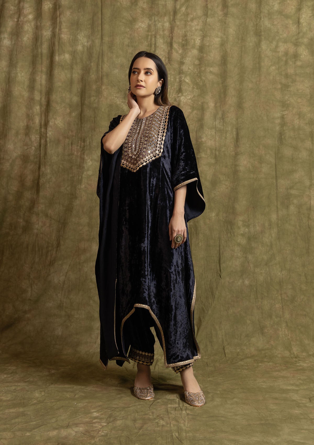 Indigo Velvet Kaftan Set