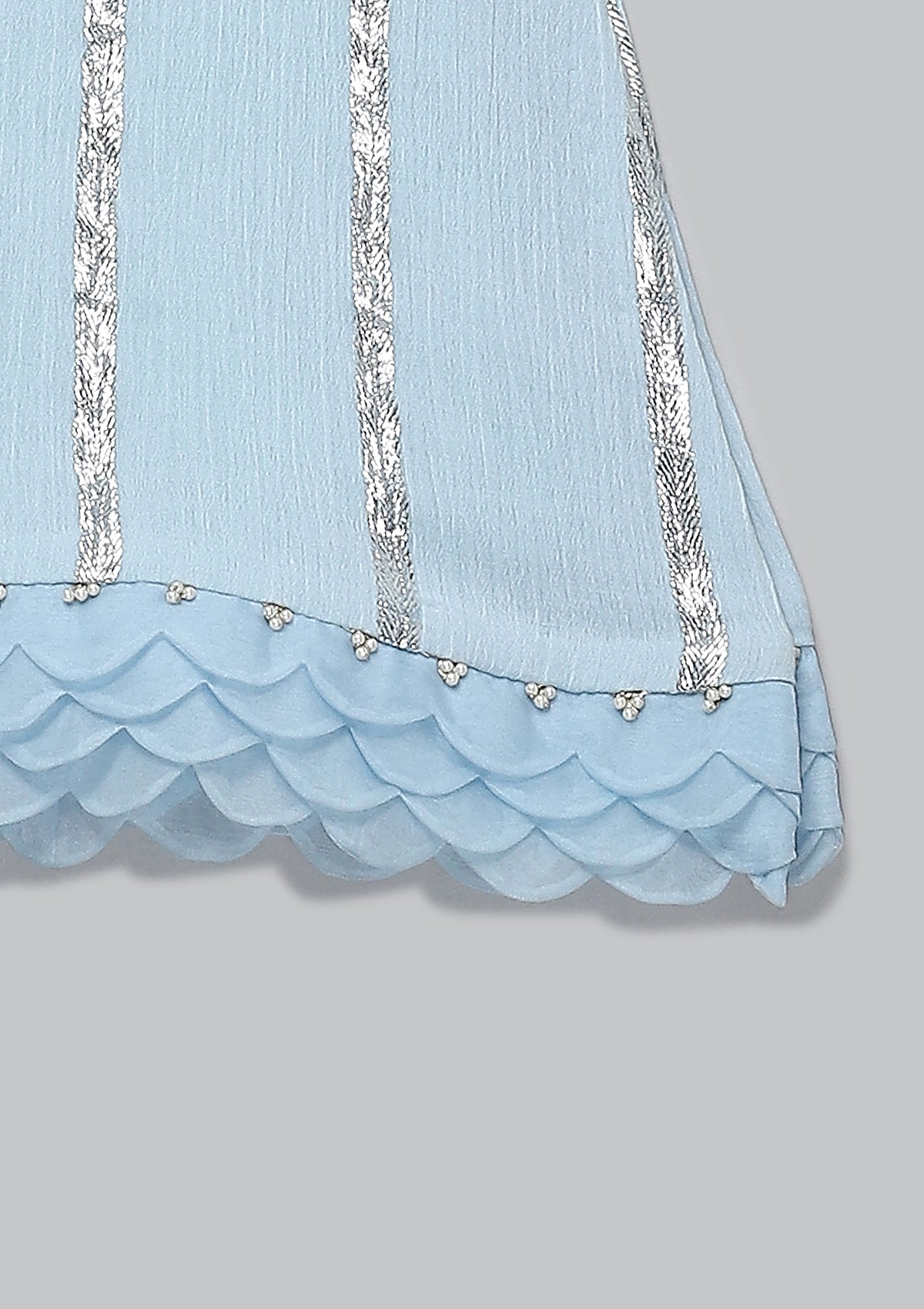 Kids Powder Blue Scallop Kurta Set
