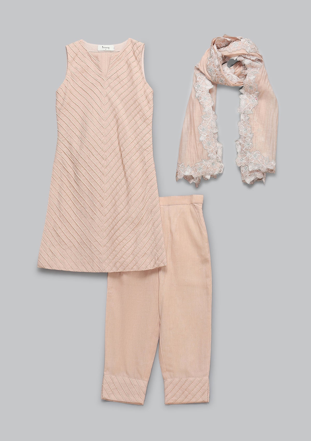 Kids Blush Pintuck Embellished Kurta Set