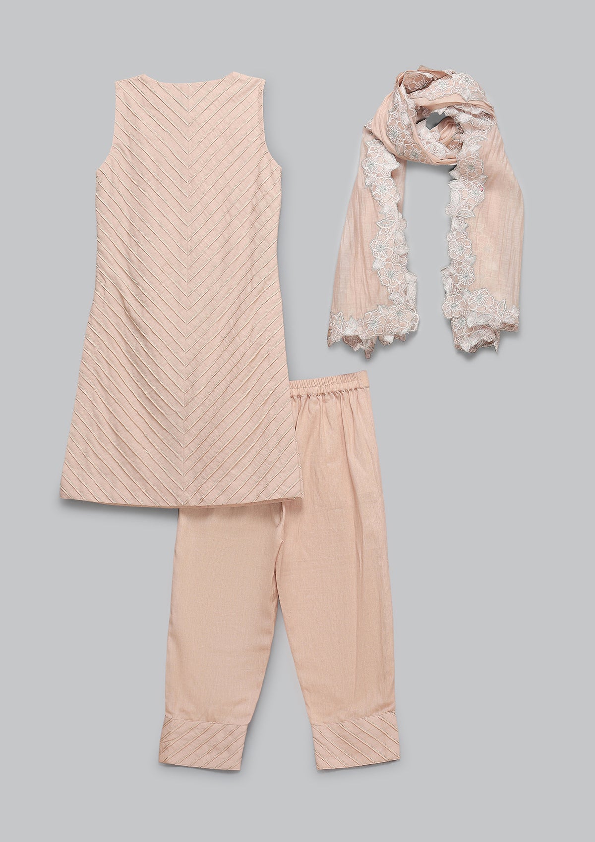 Kids Blush Pintuck Embellished Kurta Set