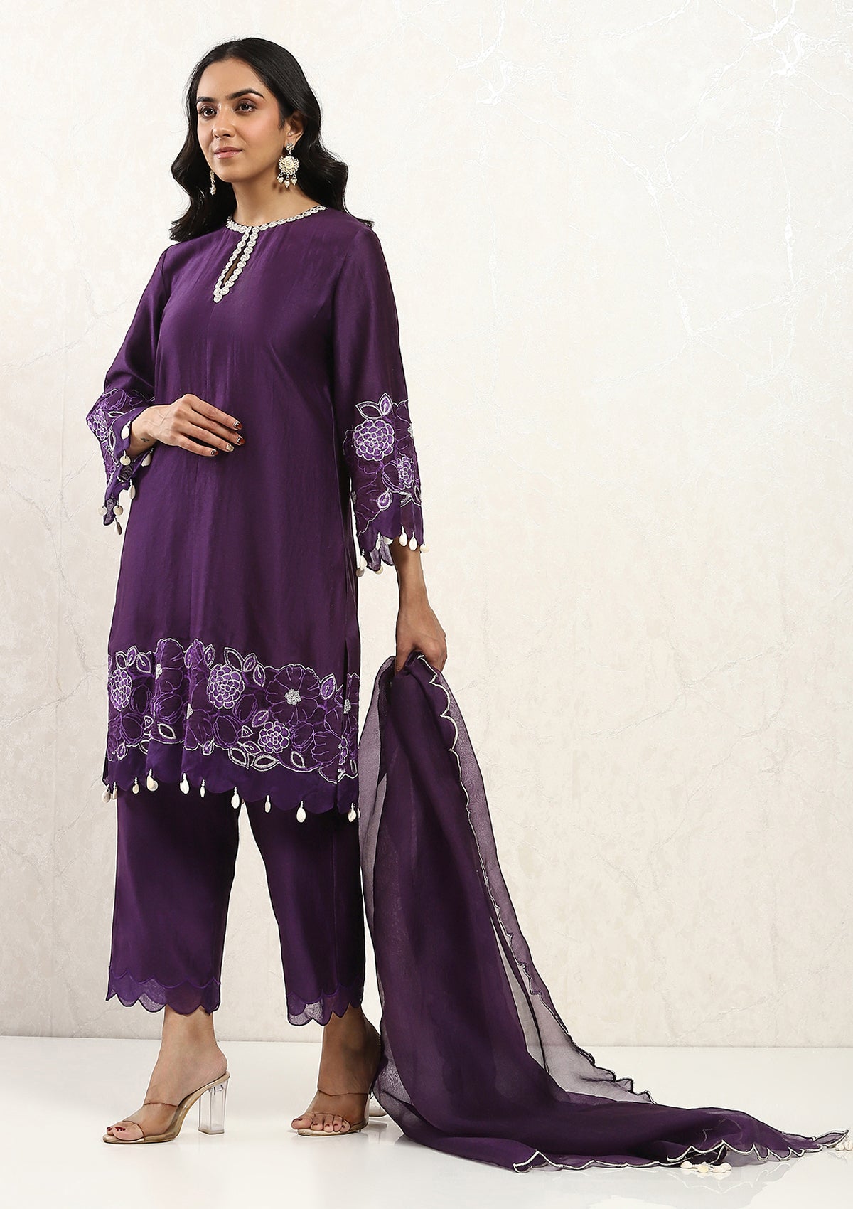 Plum Applique Kurta Set