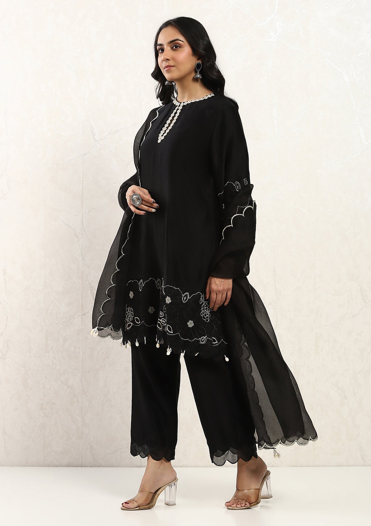 Black Applique Kurta Set