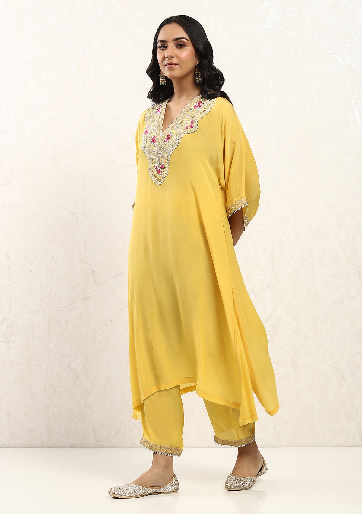 Yellow Pheran Kurta Set