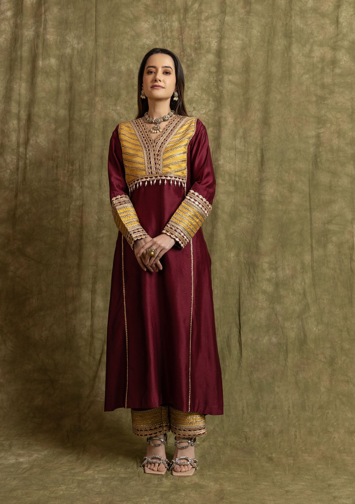 Burgundy Straight Silk Kurta Set