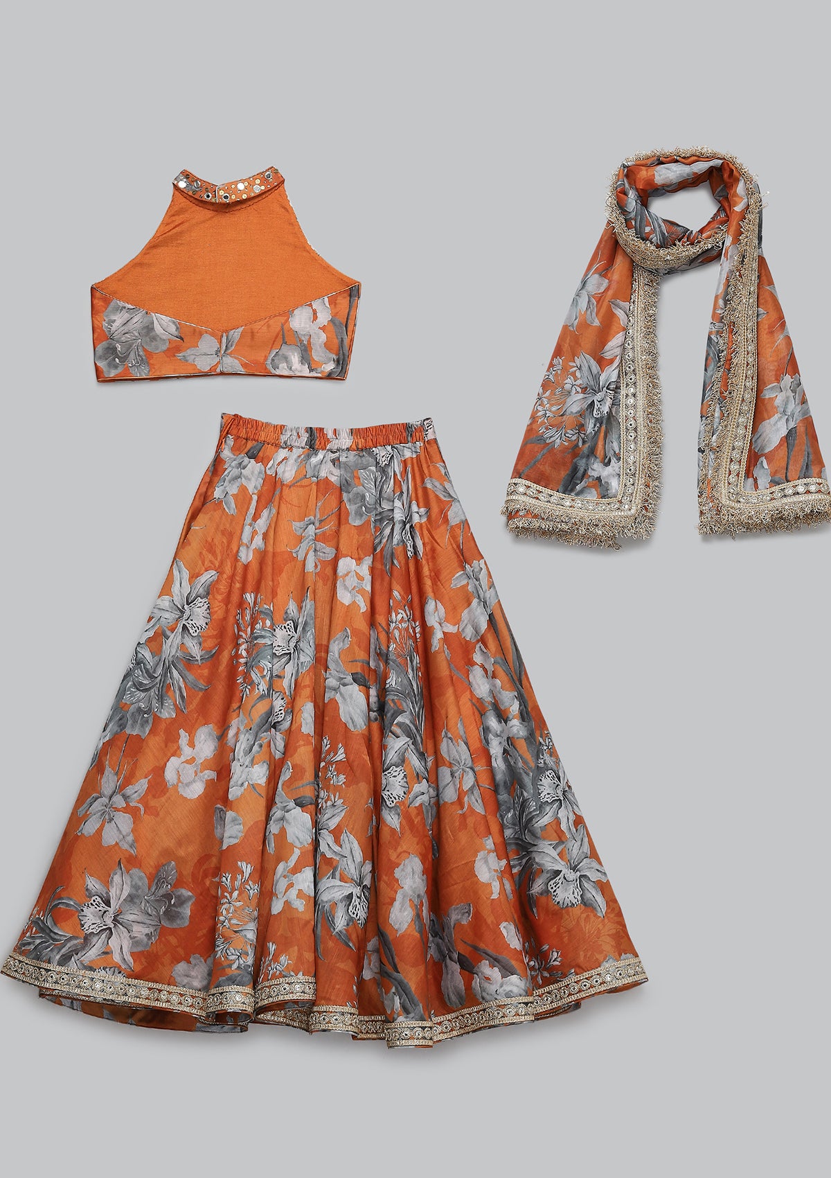 Kids Nur Saffron Lehenga Set