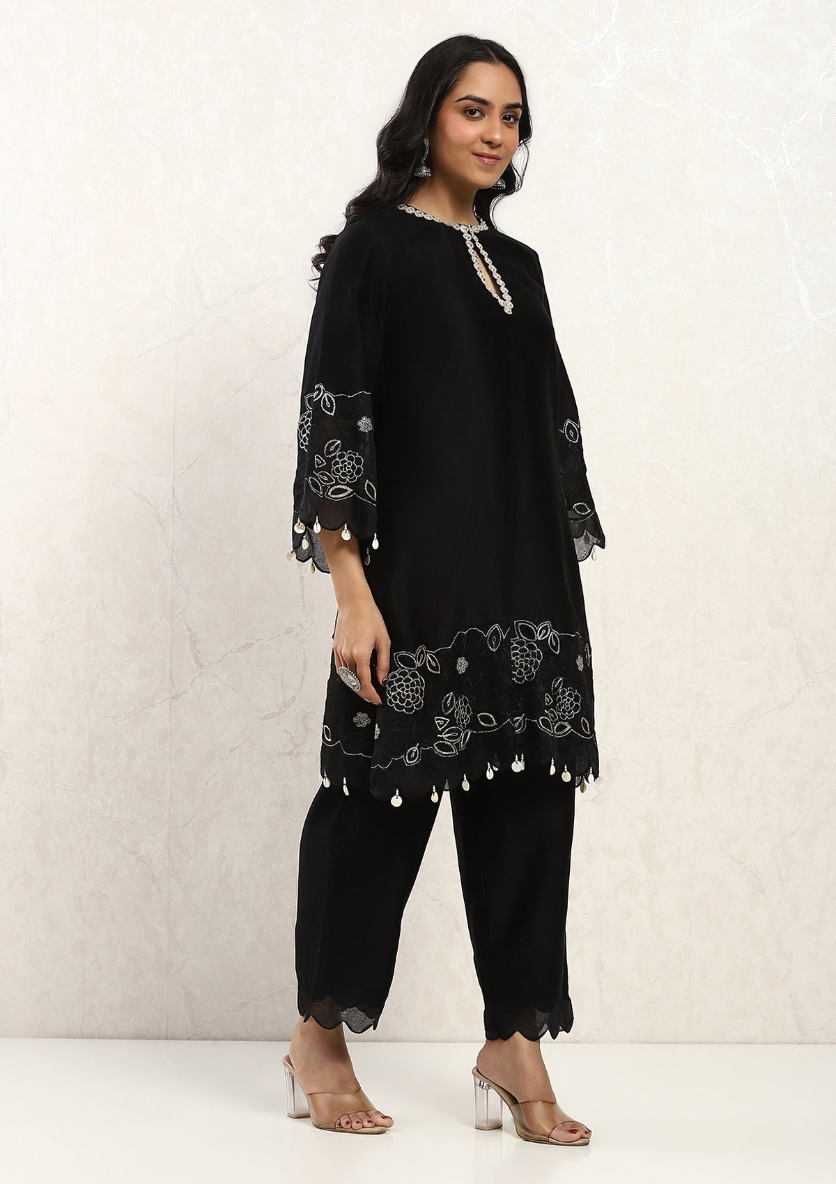 Black Applique Kurta Set