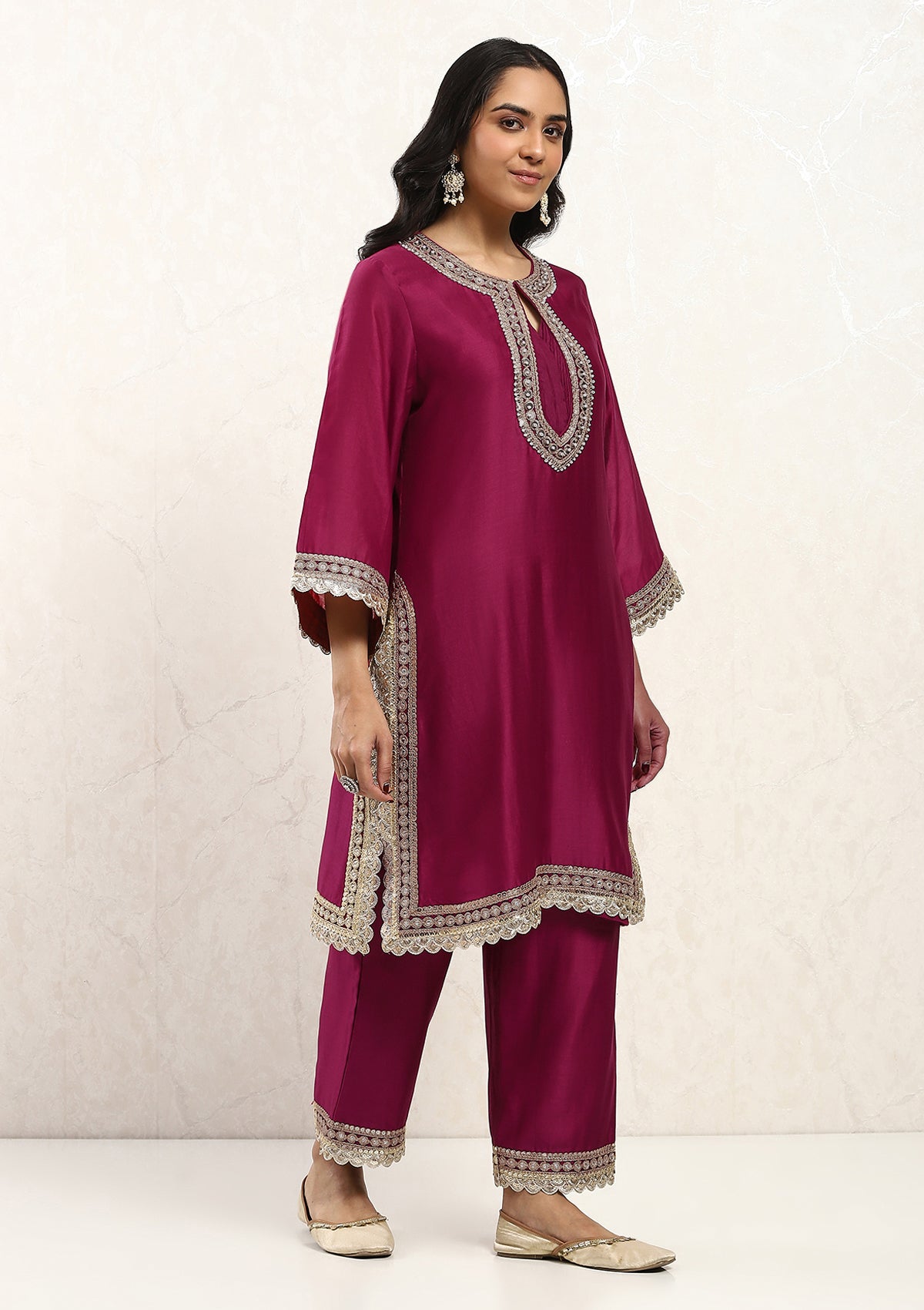 Pink Scalloped Kurta Set
