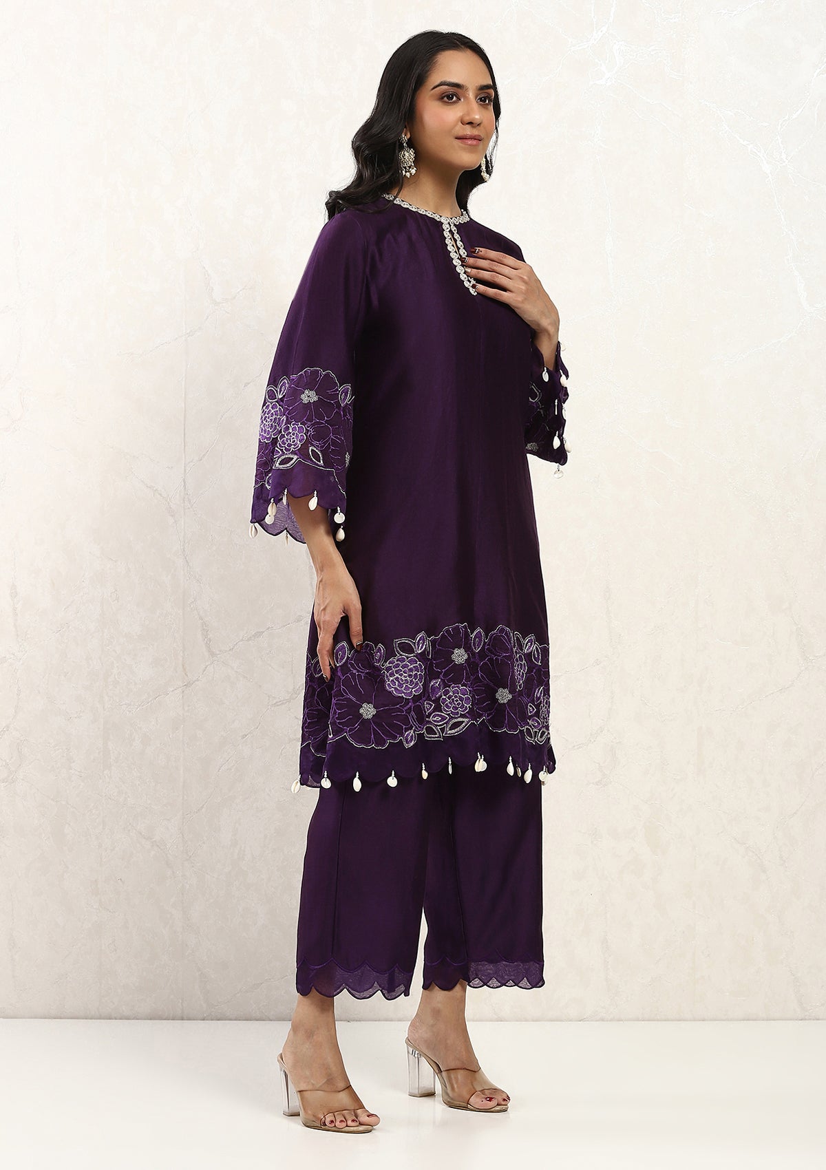 Plum Applique Kurta Set