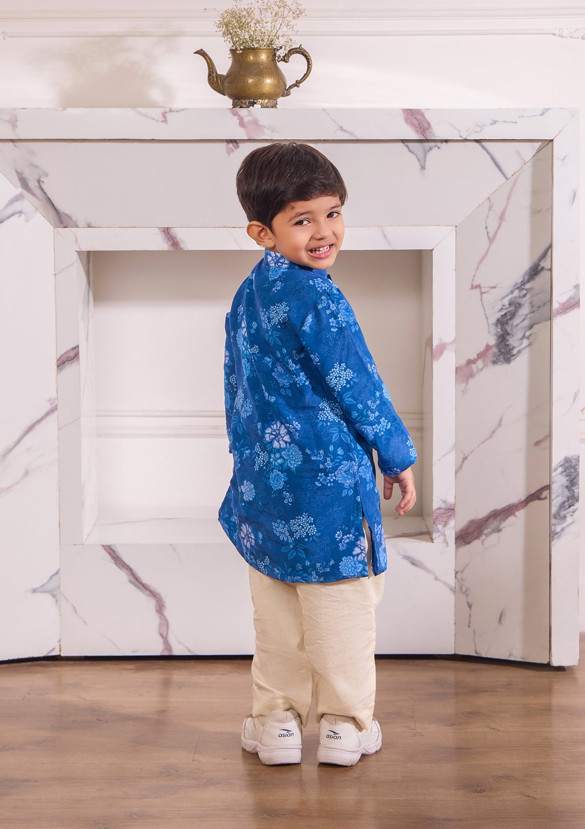 Kids Blue Floral Kurta Set