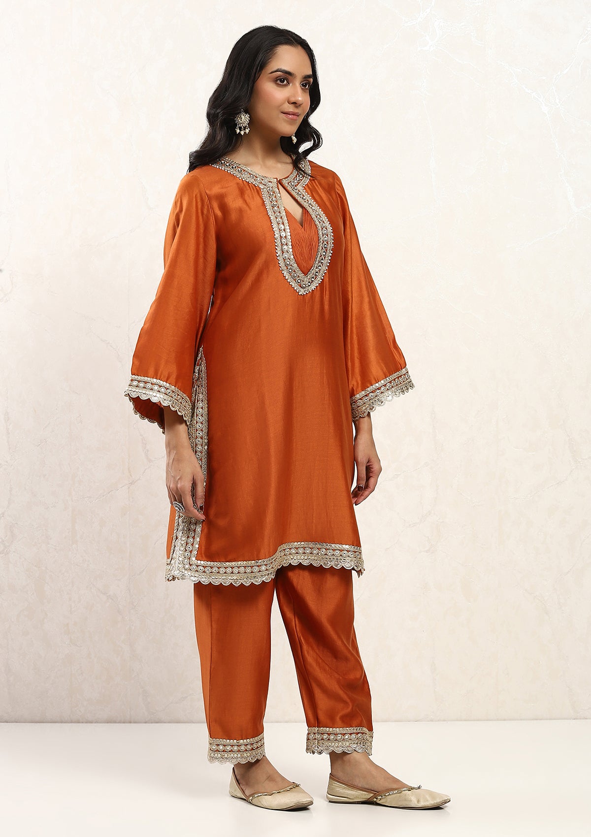 Saffron Scalloped Kurta Set
