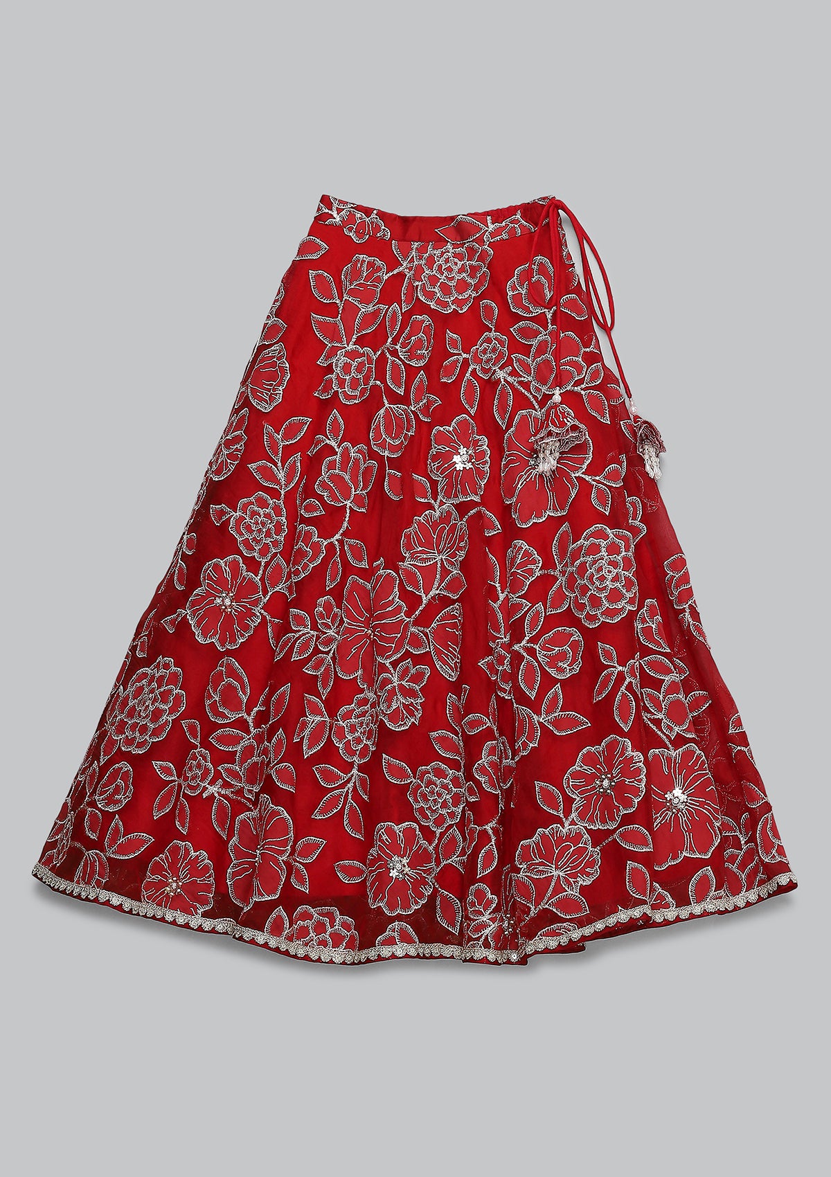 Kids Red Jaal Lehenga Set