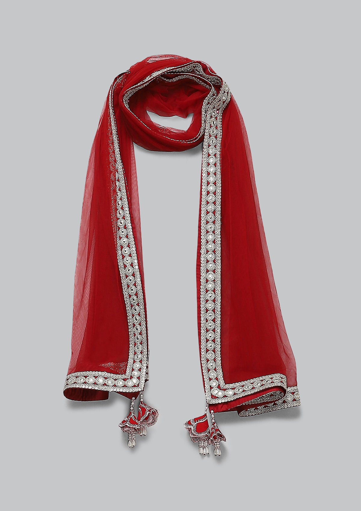 Kids Red Jaal Lehenga Set