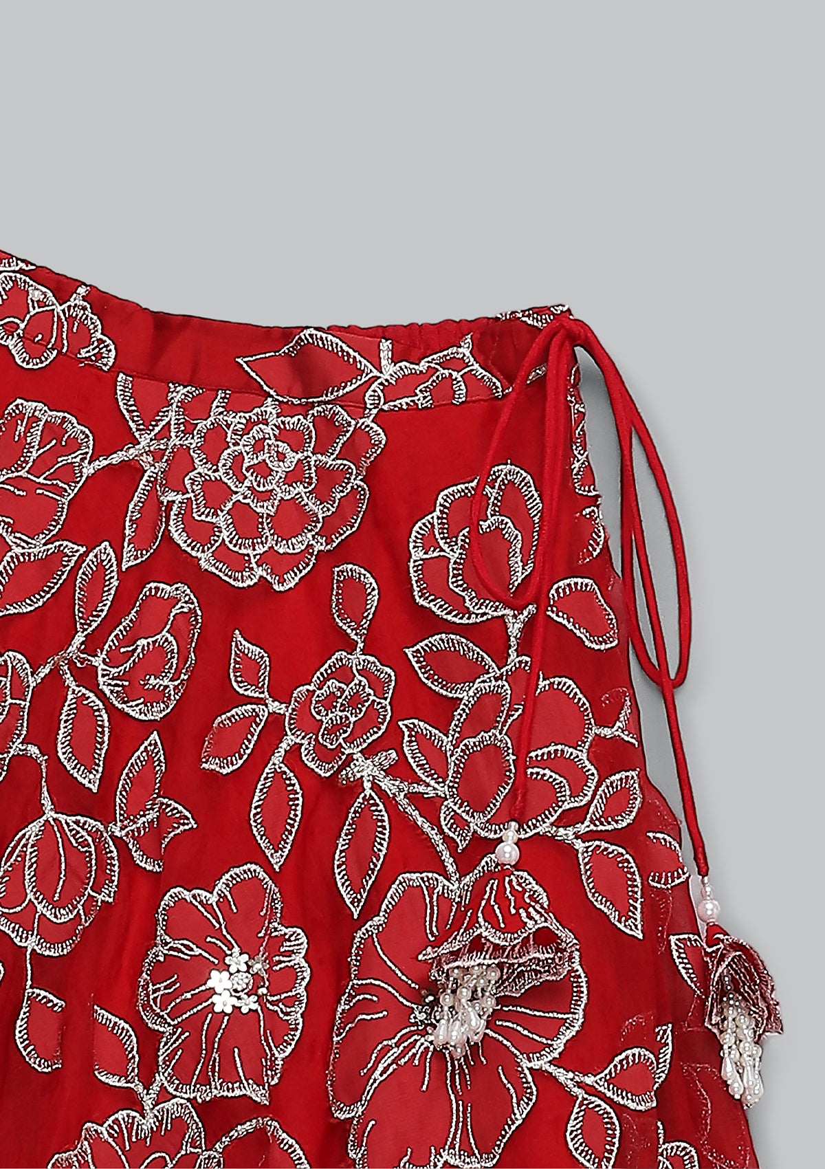 Kids Red Jaal Lehenga Set