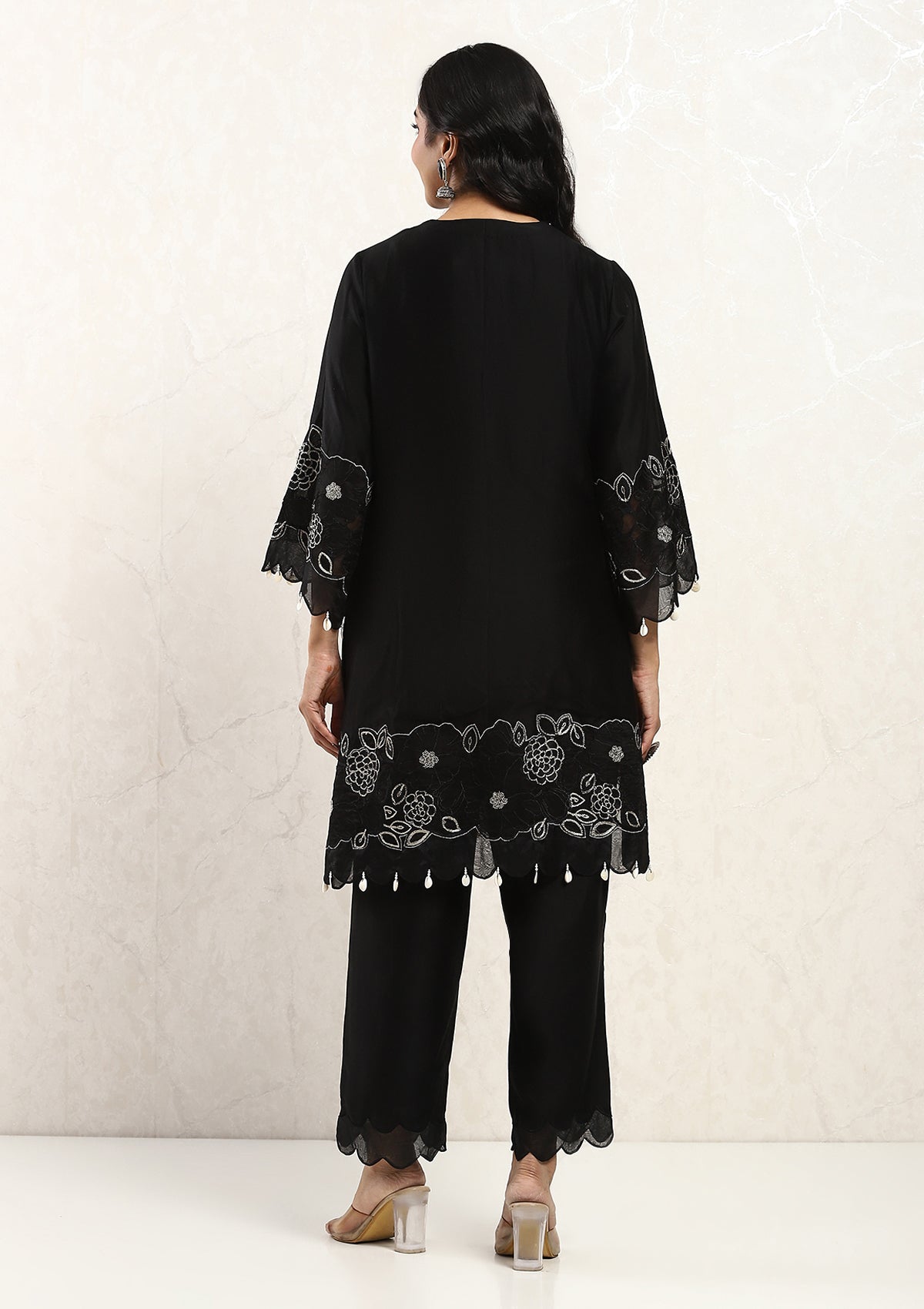 Black Applique Kurta Set