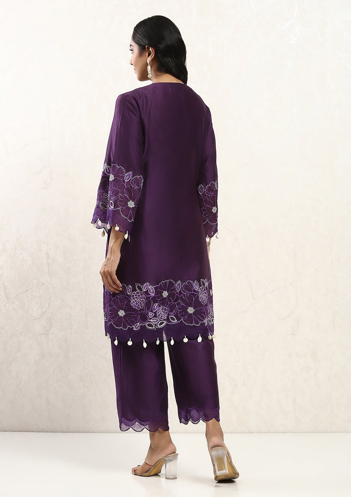 Plum Applique Kurta Set