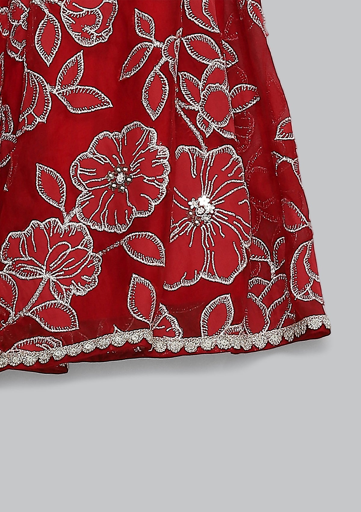 Kids Red Jaal Lehenga Set